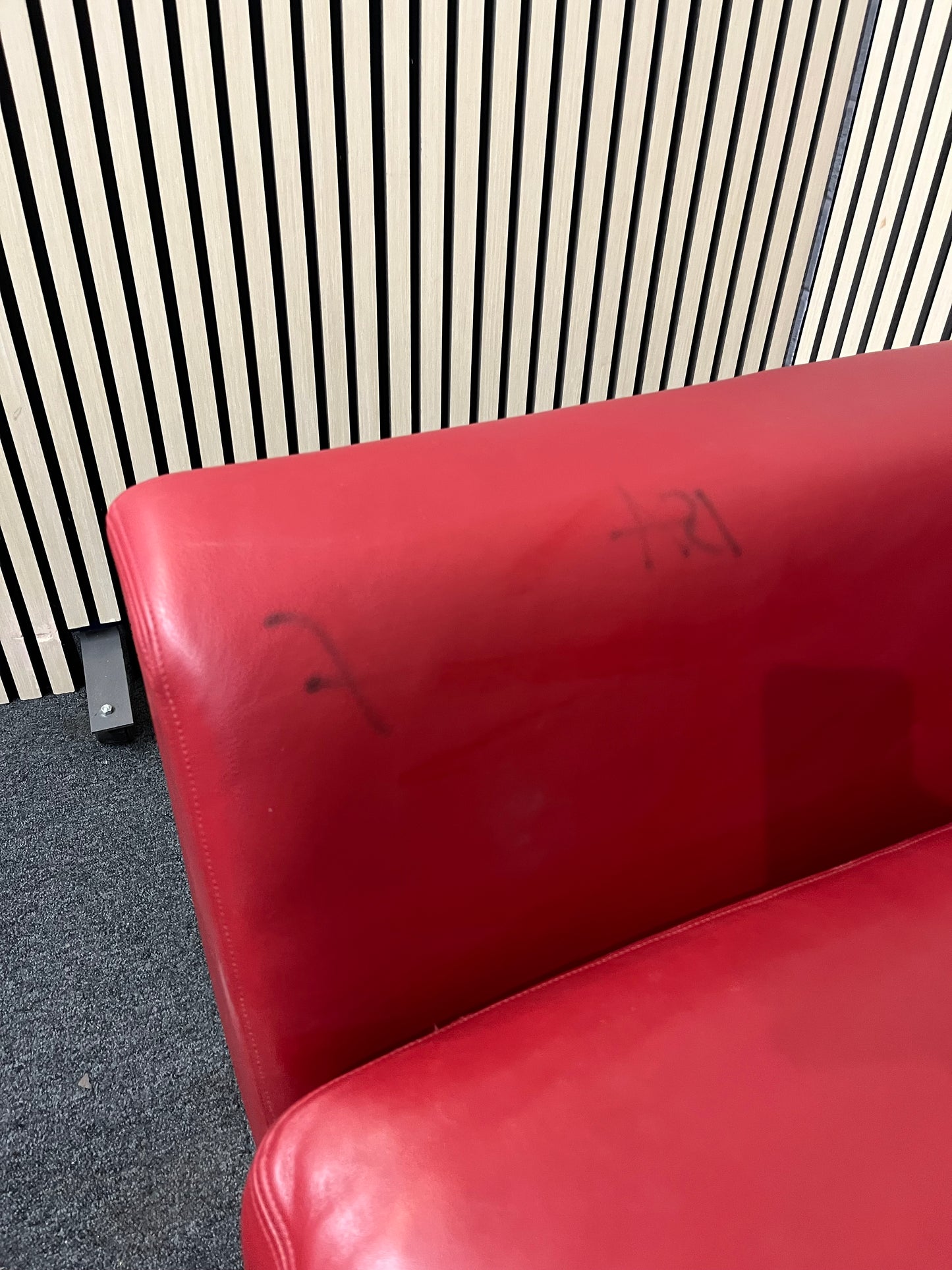 Wine leather single cornered 4 seater (Width 225 cm) (EX WINDMILL LANE STUDIO) 1425