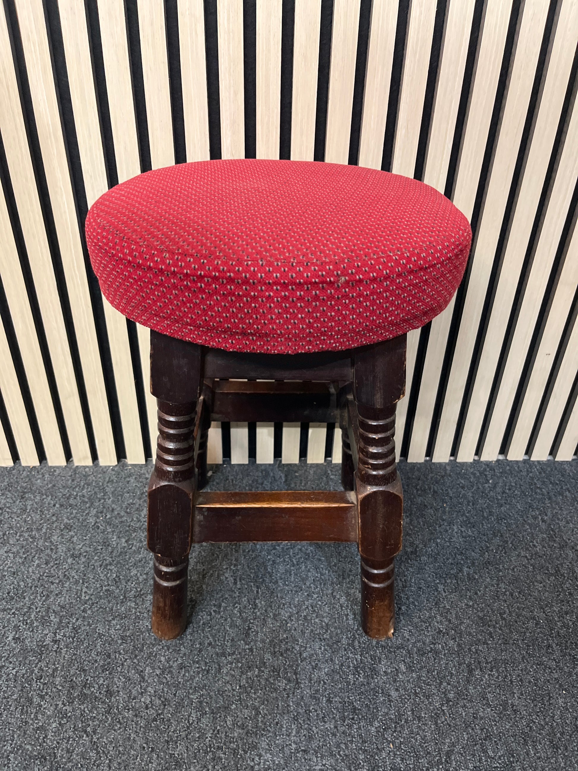 Low solid wood wine pattern fabric cushioned circular stool  3325