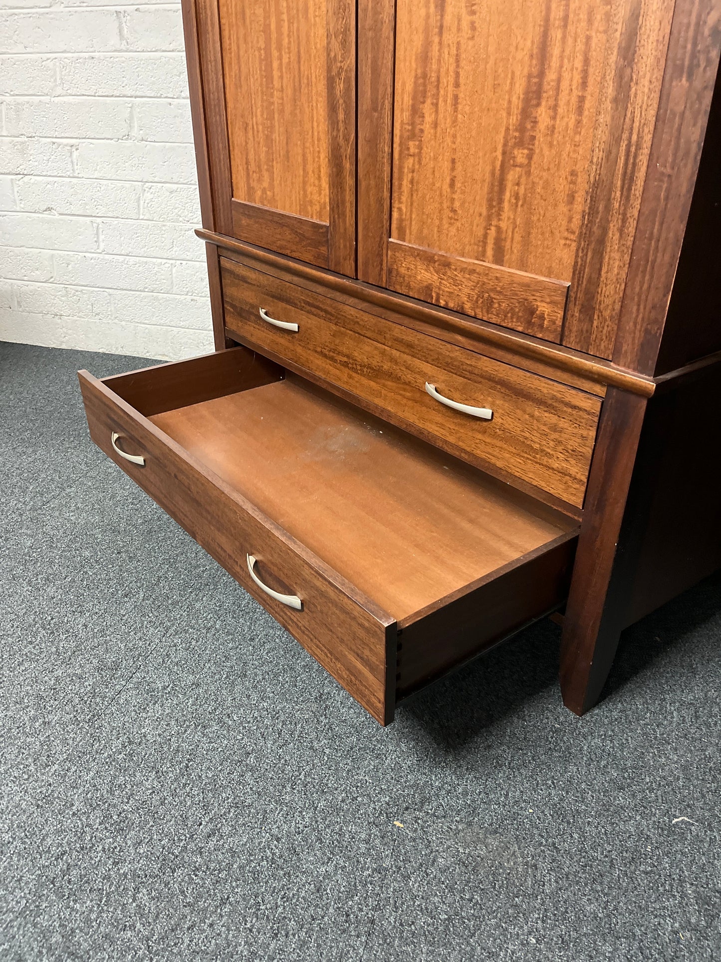 Tall solid wood stained 2 door 2 drawer wardrobe (H 2050 x W 1240 x D 660 mm) 1225