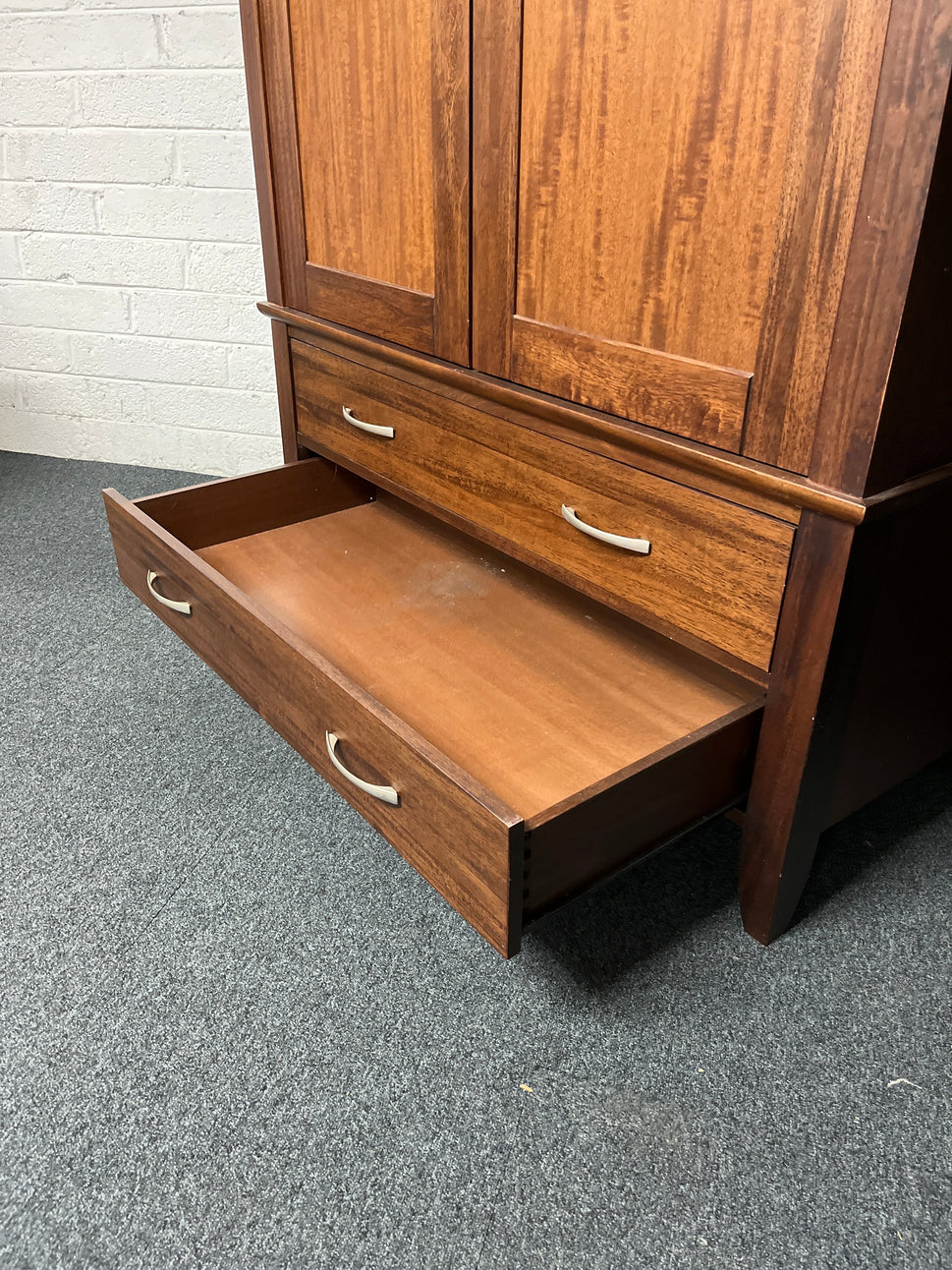 Tall solid wood stained 2 door 2 drawer wardrobe (H 2050 x W 1240 x D 660 mm) 1225