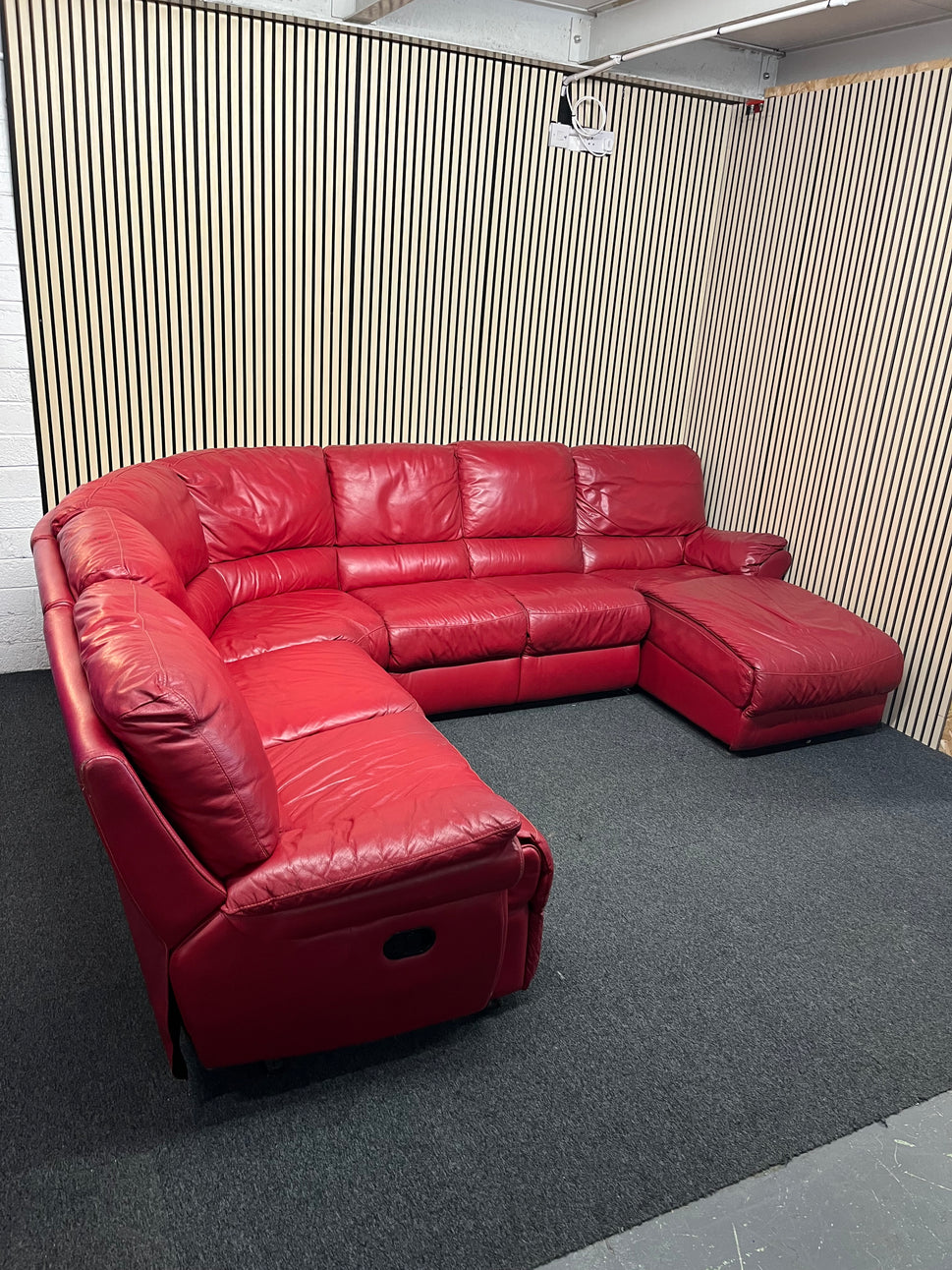 Large sectional real red leather corner recliner sofa set (W 3 x D 2.7 meters)
