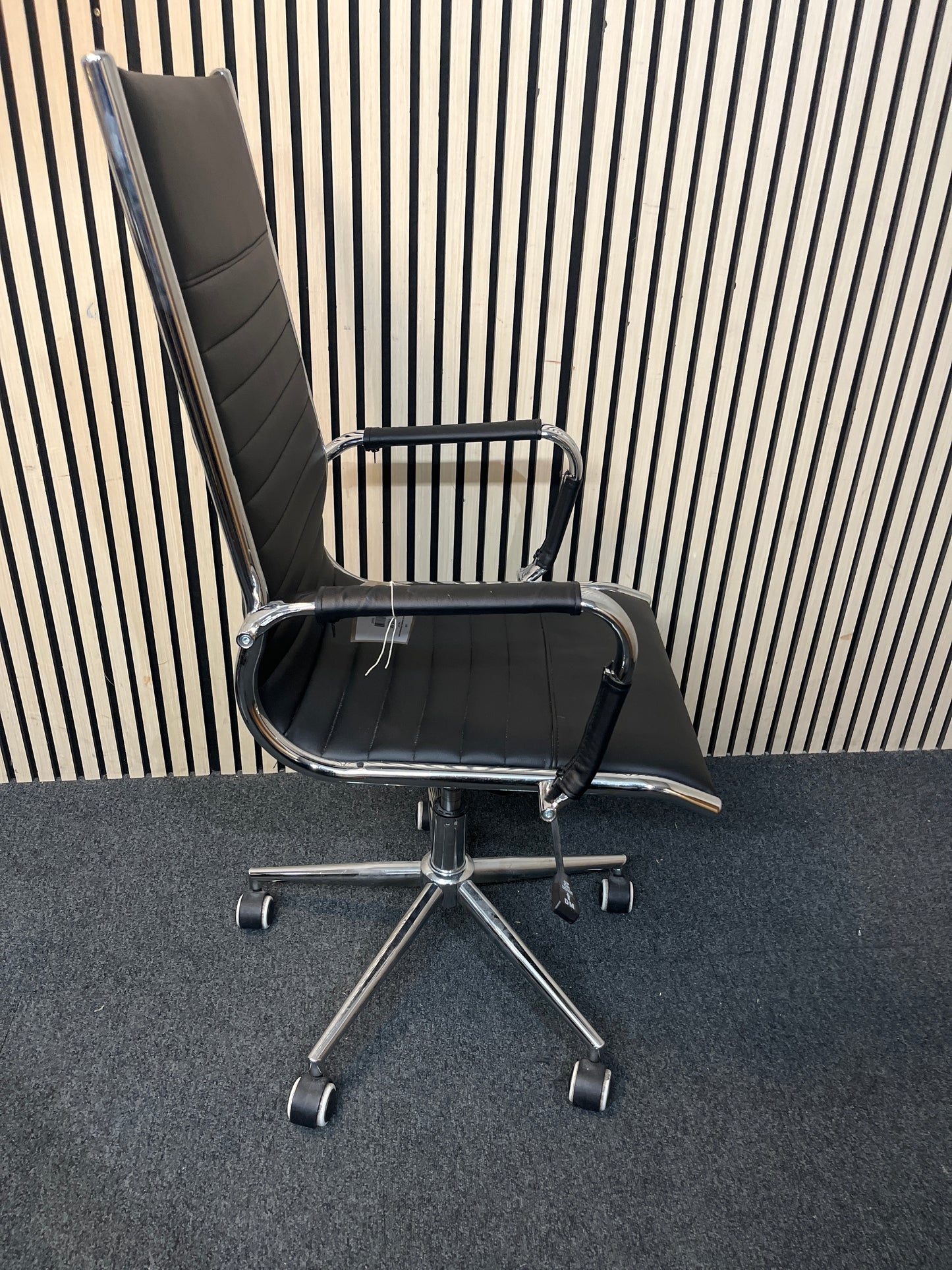 High back black leatherette, chrome framed bari swivel chair  3126