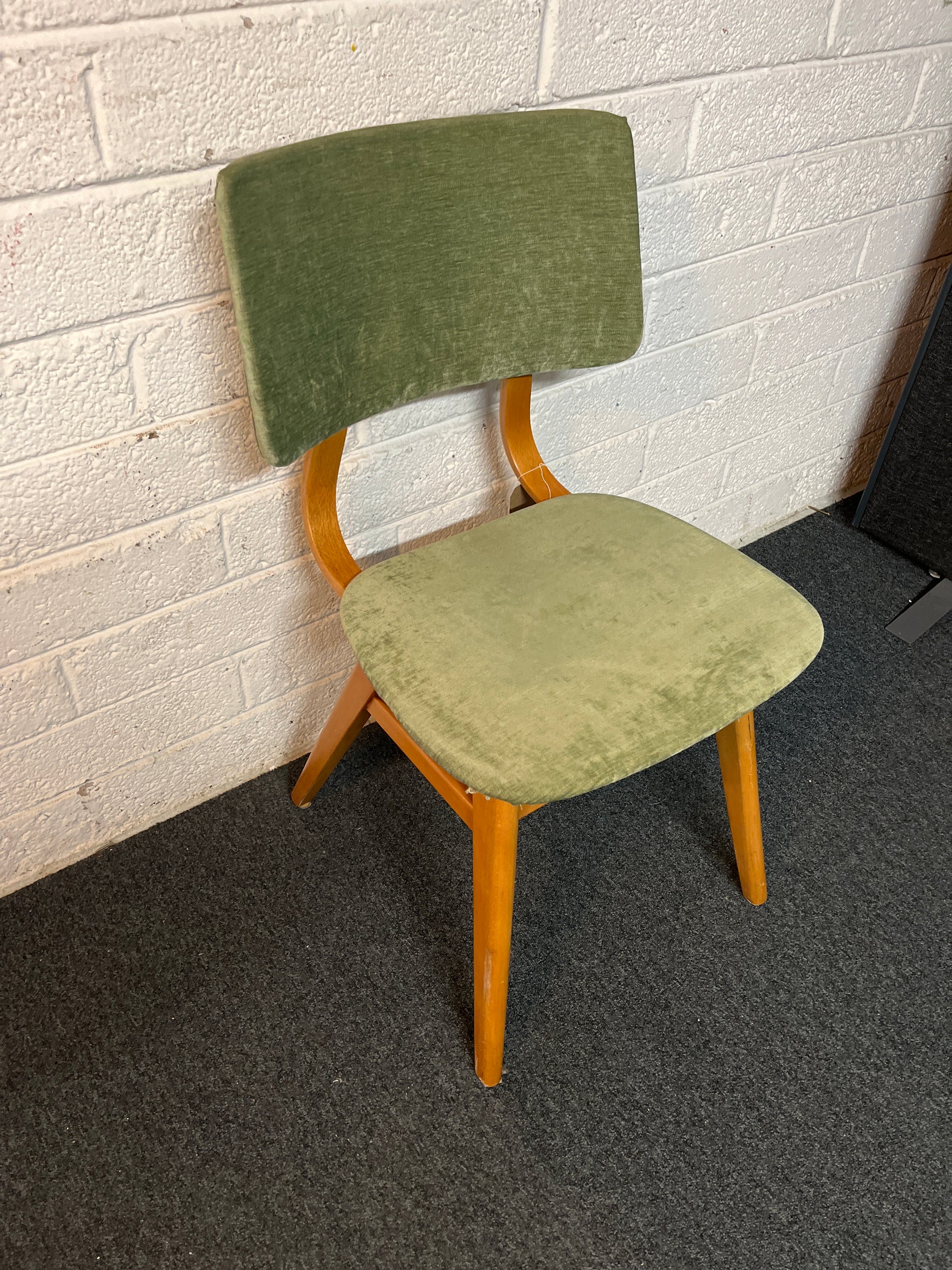 Danish style beech framed, sea green fabric dining chair 2225
