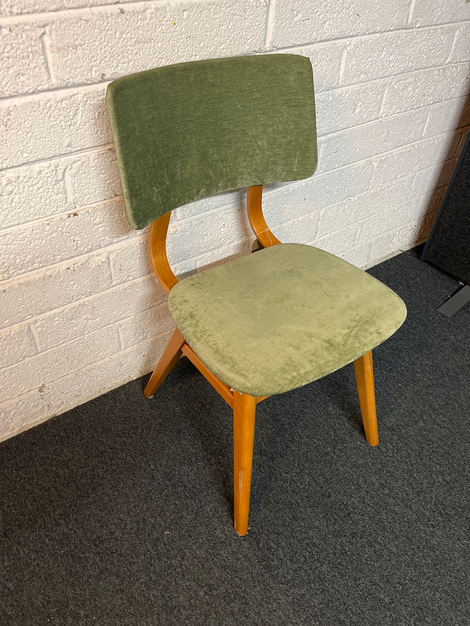 Danish style beech framed, sea green fabric dining chair 2225