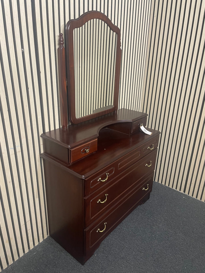 Dark mahogany 3+2 chest with mirror (H 86 x W 93 x D 40 cm)  44644