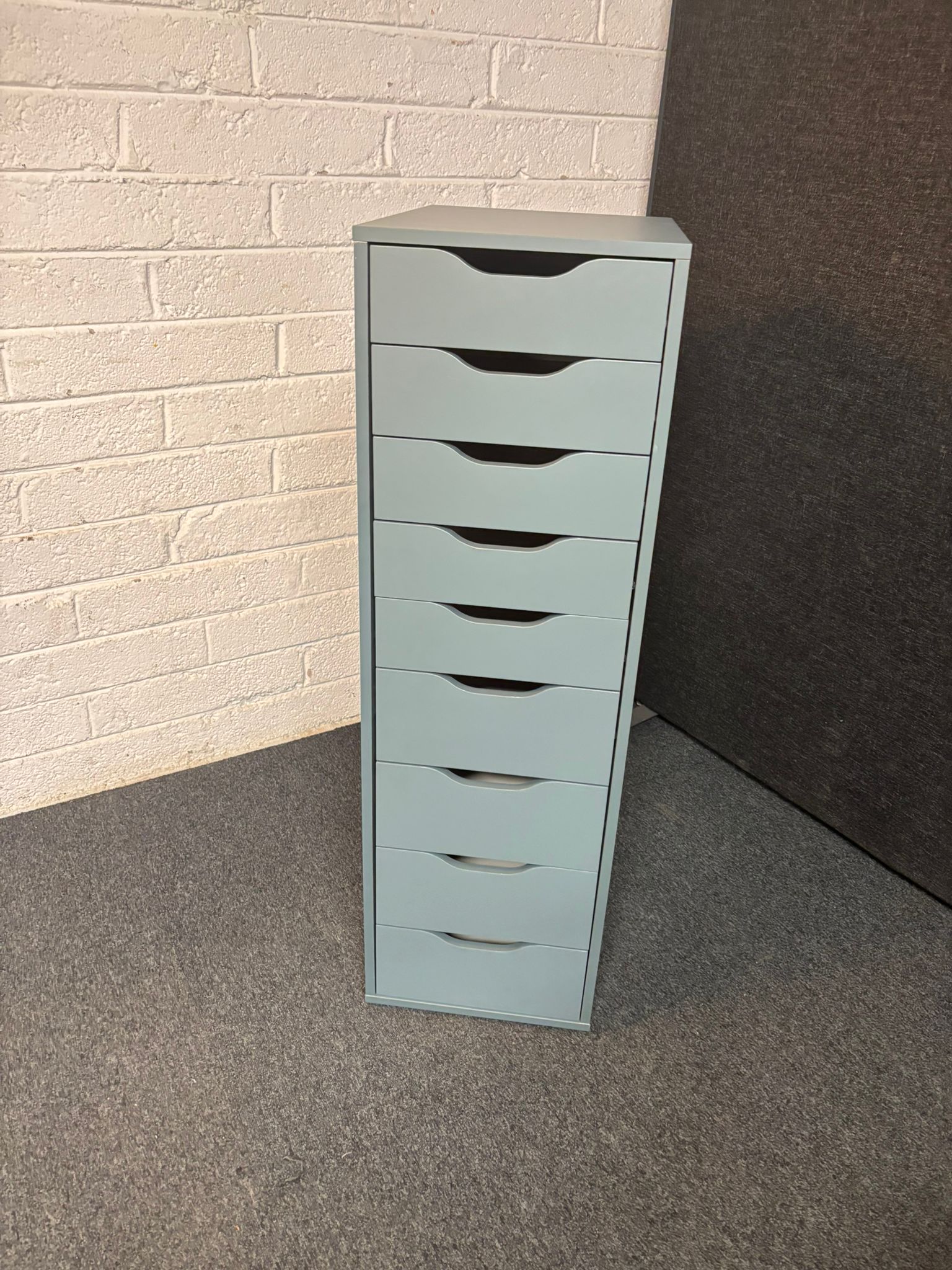 Tall slim green laminate 8 drawer slim chest 1160Hx480Dx360W 2225