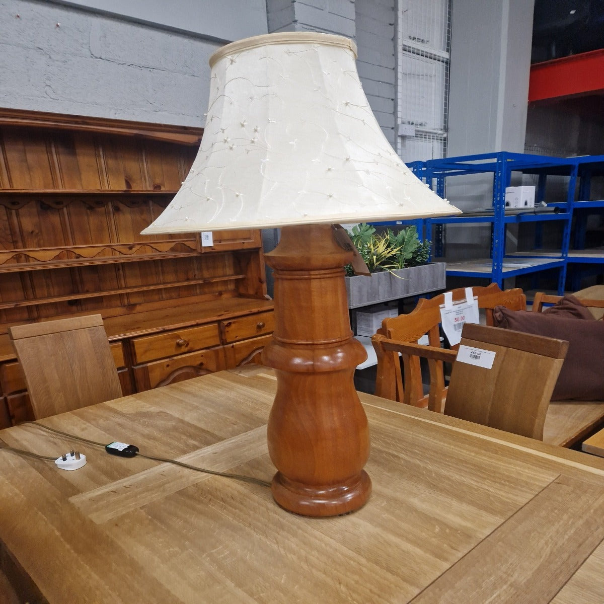 Handmade solid mahogany small ornate lamp cw lampshade