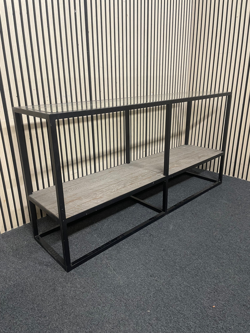 Metal framed glass display case, height 80 cm, width 160 cm, depth 40 cm  44768