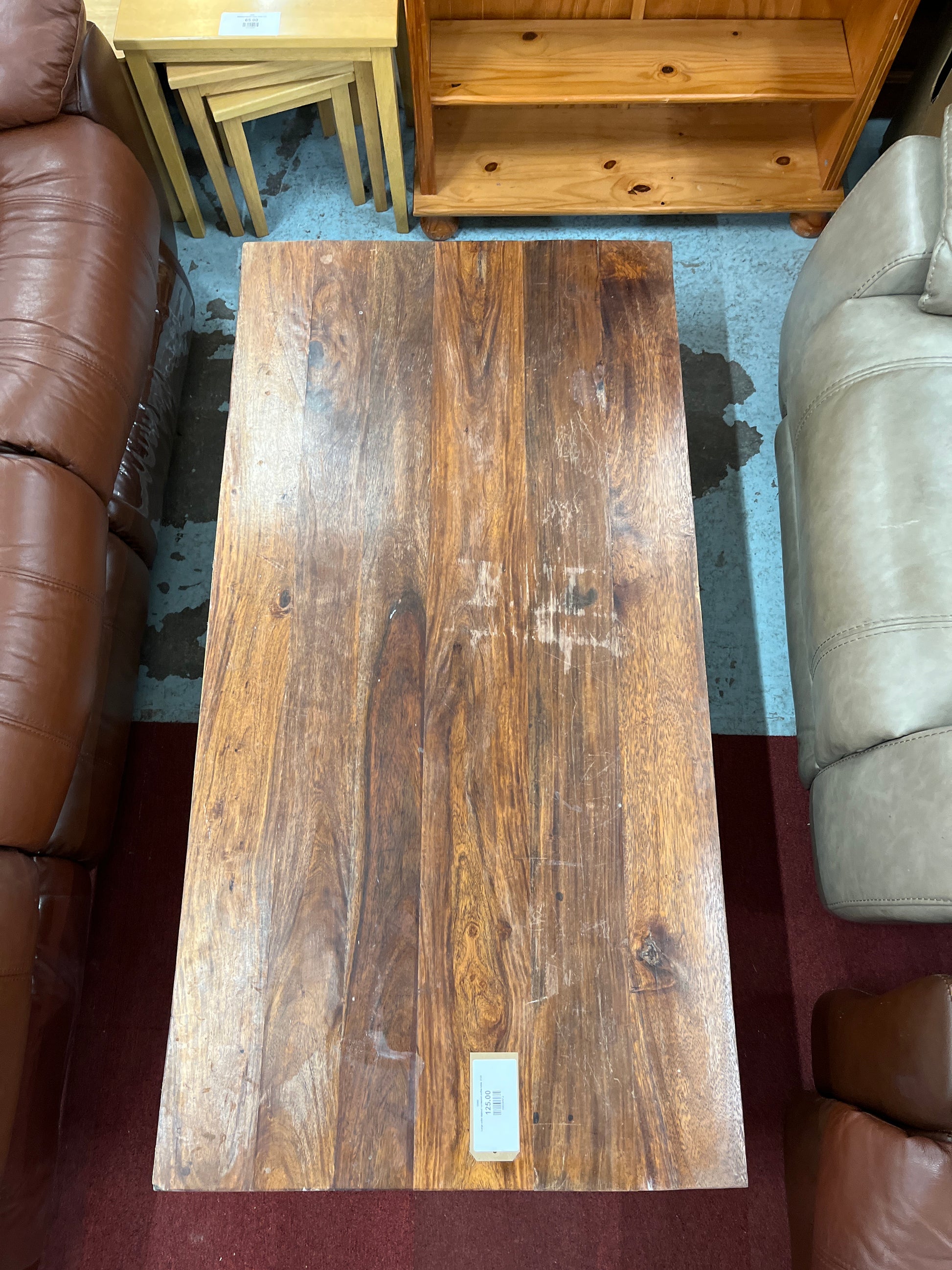 Large solid stained hardwood coffee table  2125