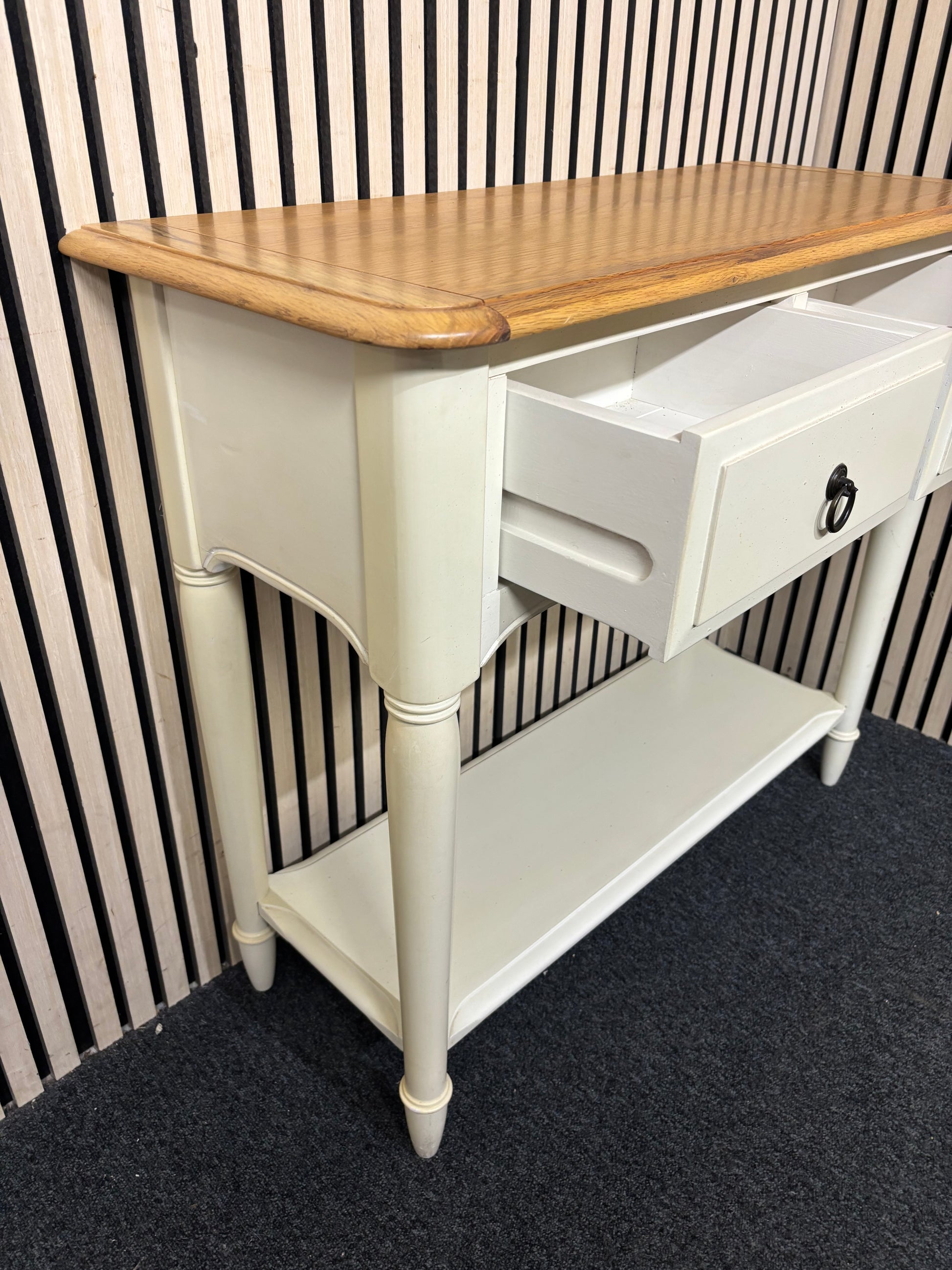 Oak and grey small 2 drawer console table (H 80 x W 90 x D 39 cm) 43593