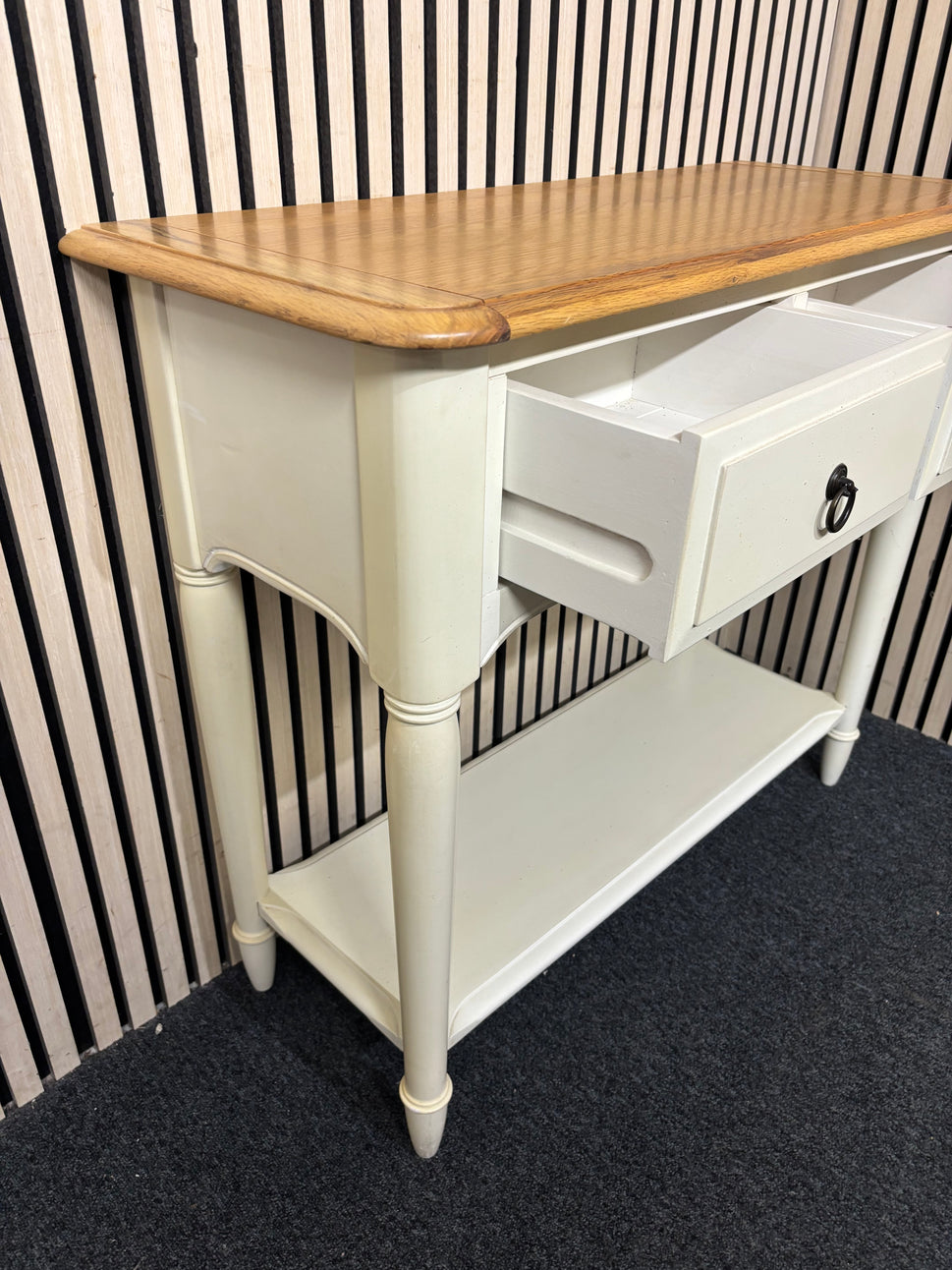 Oak and grey small 2 drawer console table (H 80 x W 90 x D 39 cm) 43593