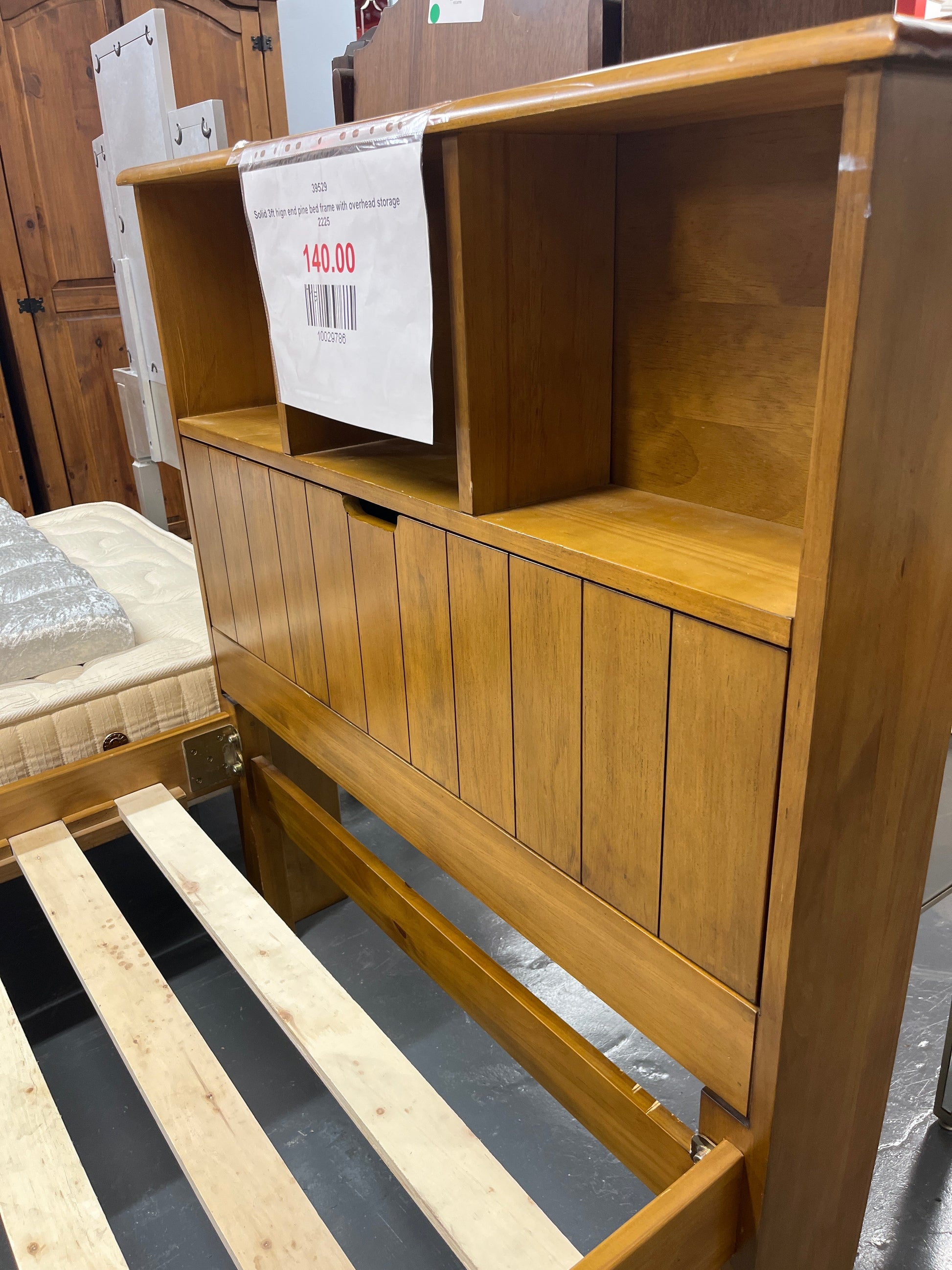 Solid 3ft hign end pine bed frame with overhead storage 2225