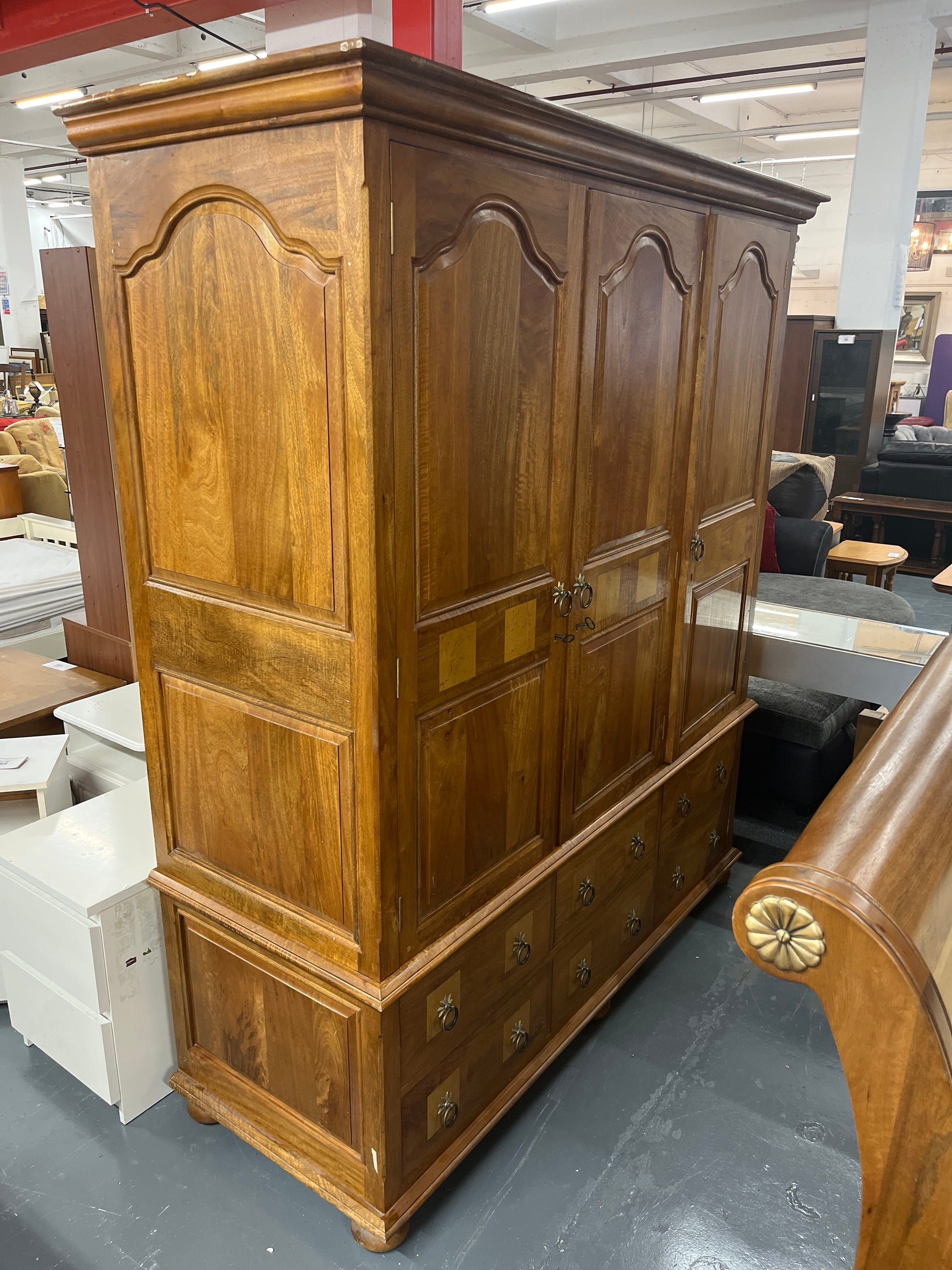 Tall 3 door 6 drawer solid mahogany inalid wardrobe(H 195 x W 175 x D 65 cm).( (PART OF A SET BUT CAN BE SOLD SEPARATELY) 2225