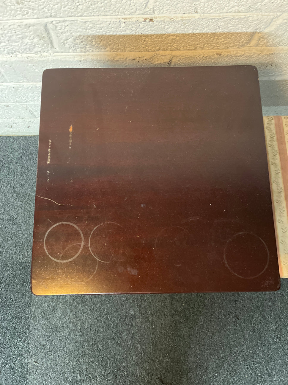 Mahogany 2 drawer telephone table with stripe pattern seat fabric 3225