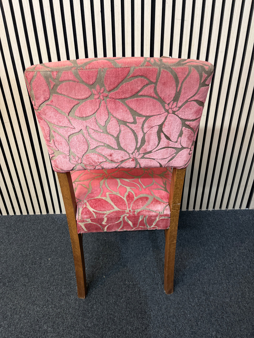 Floral pink and grey fabric dining chair with wooden frame 2425