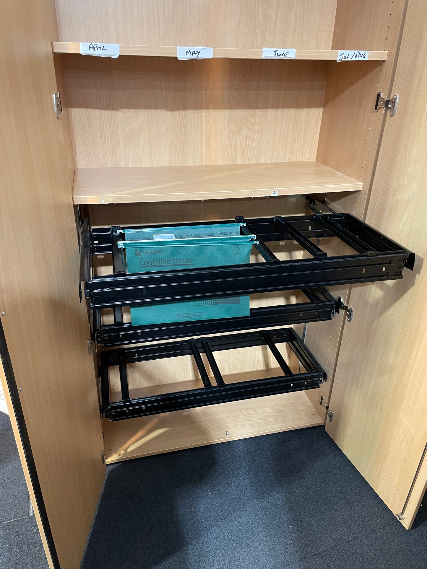 Tall beech 2 door bookcase with shelves- 225cm H x 99 cm W x 45 cm D  3425