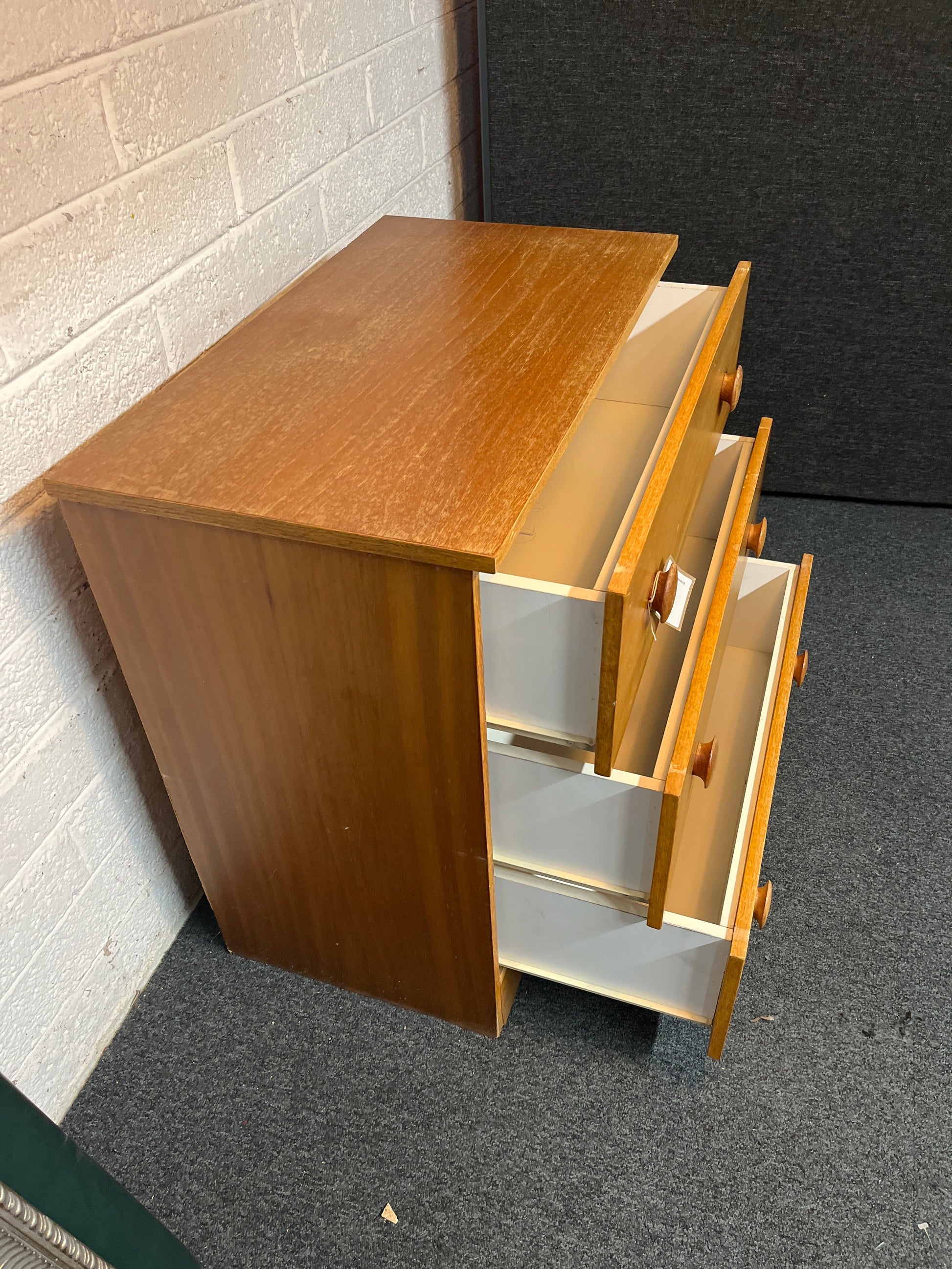 Teak stained 3 drawer chest 785Hx780Wx430D 2225