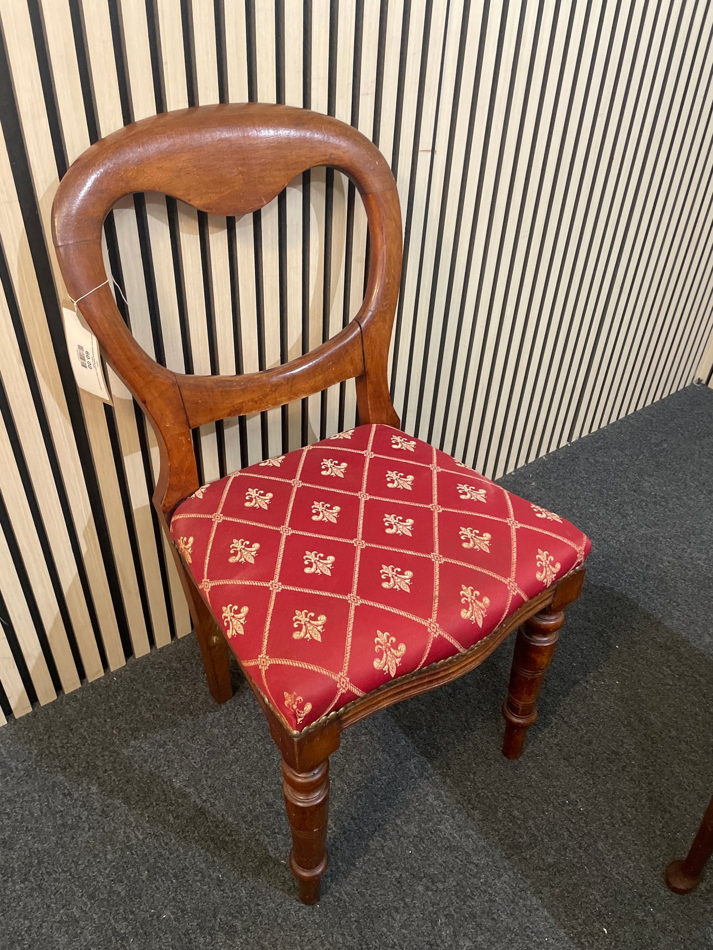 Spoon back mahogany dining chair, wine and gold seat fabric 2425