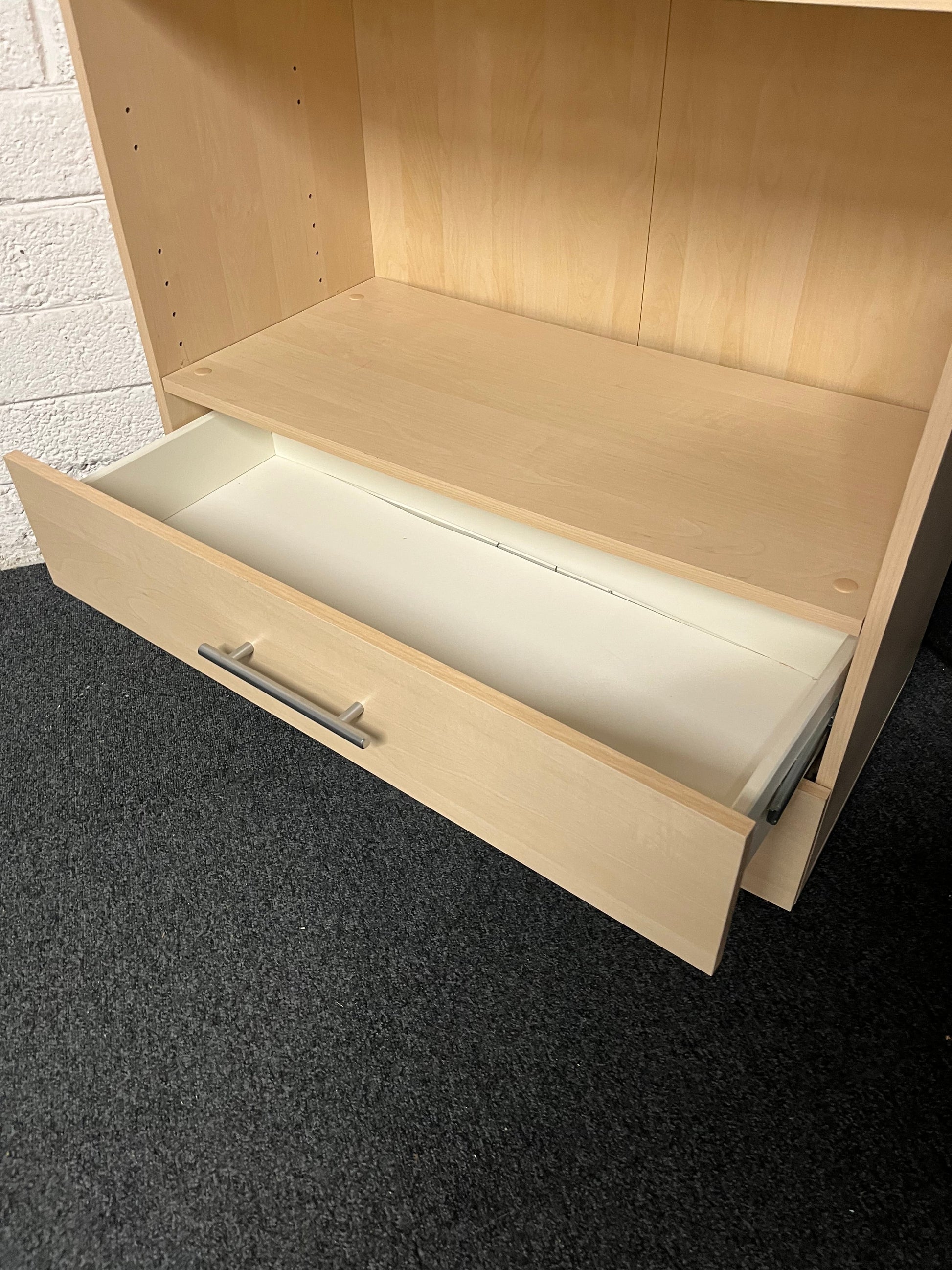 Light beech laminate shelf unit with 2 drawers (H 1160  x W 790 x D 390 mm) 1225