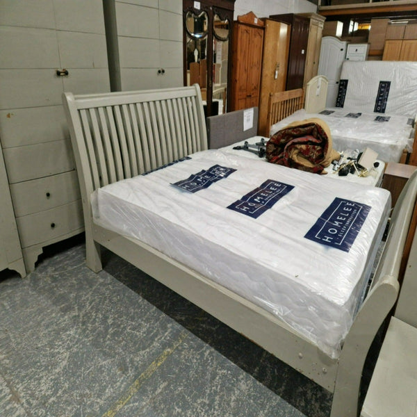 5ft solid slatted wood french grey painted bed frame CJM Furniture