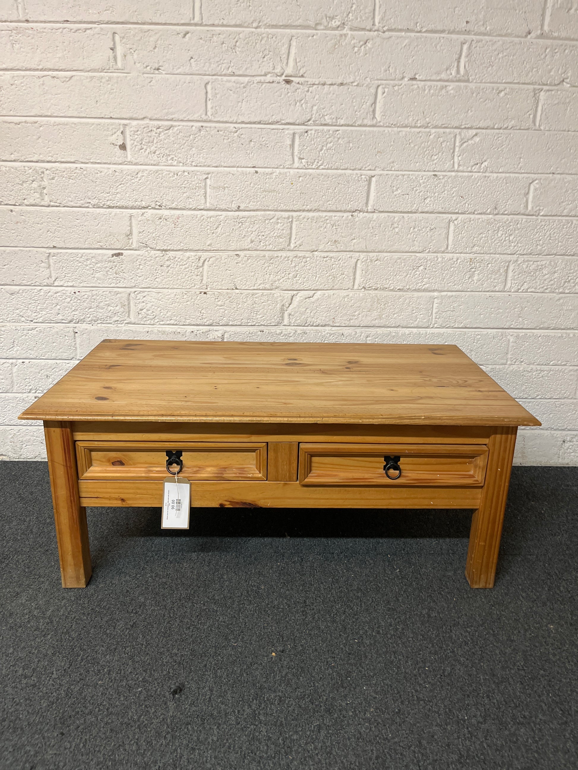 Waxed pine low rectangular coffee table with drawers 3225