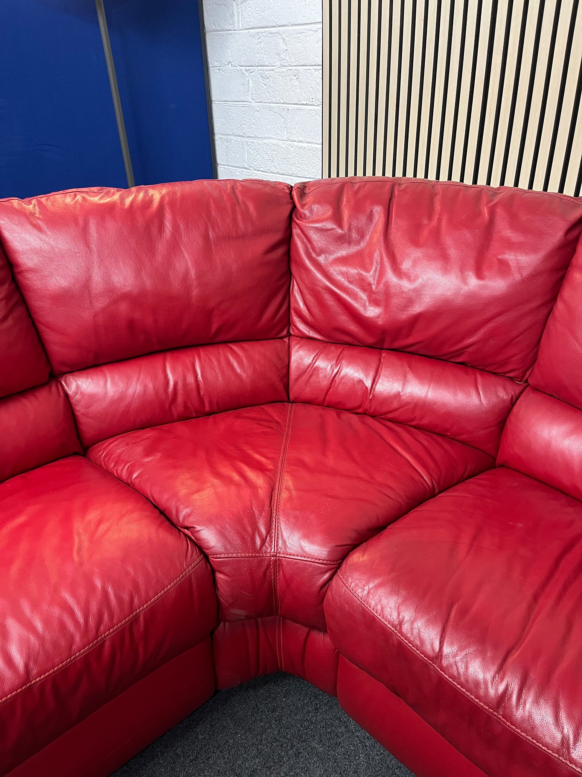 Large sectional real red leather corner recliner sofa set (W 3 x D 2.7 meters)