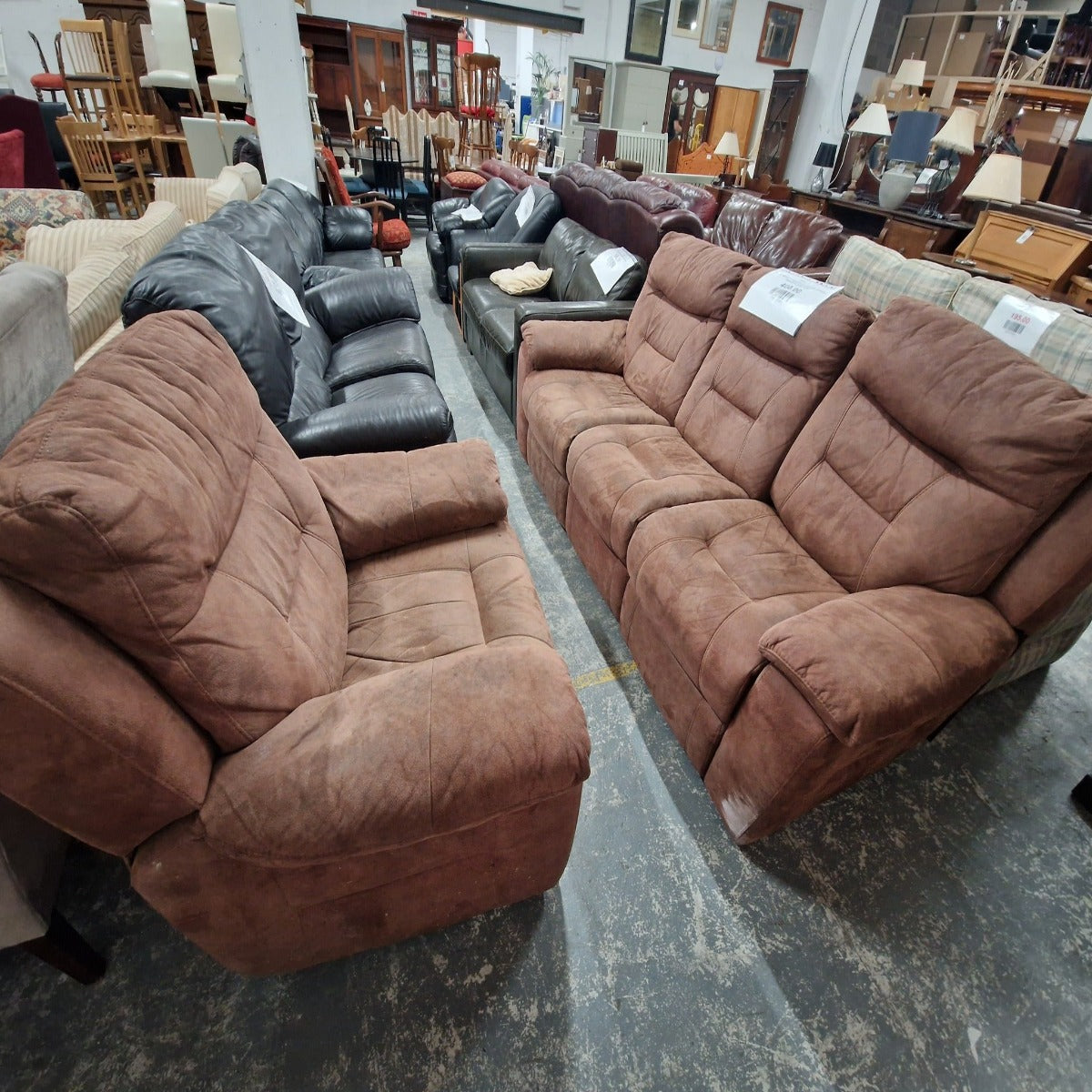 3 seater Manual + 1 seater Electric RECLINER BROWN suede fabric suite