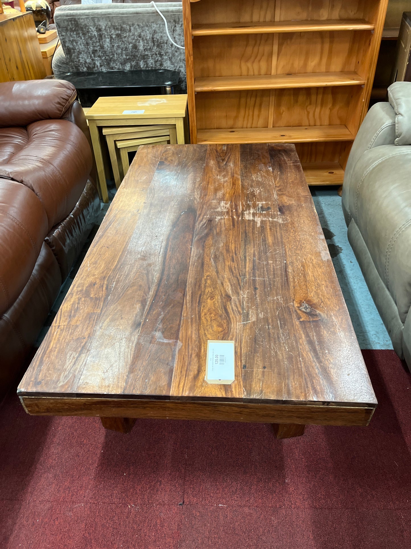 Large solid stained hardwood coffee table  2125