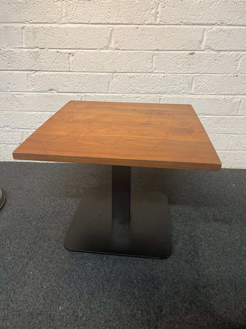 Dark wood 60x60 square dining table with metal base