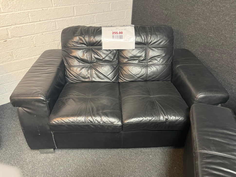 2 + 1 Black Leather sofa suite  3225