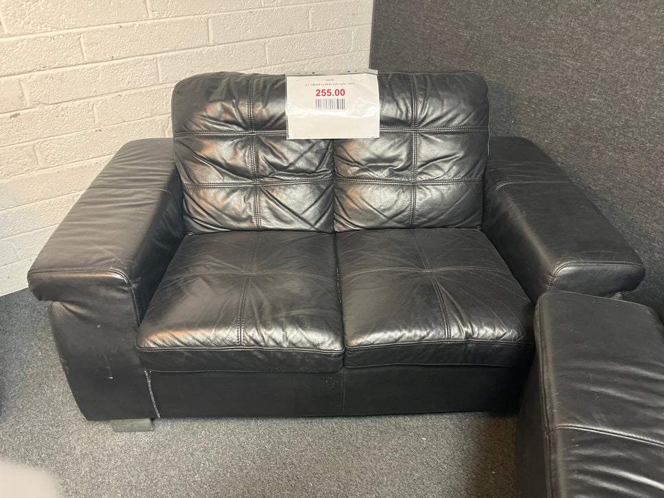 2 + 1 Black Leather sofa suite  3225