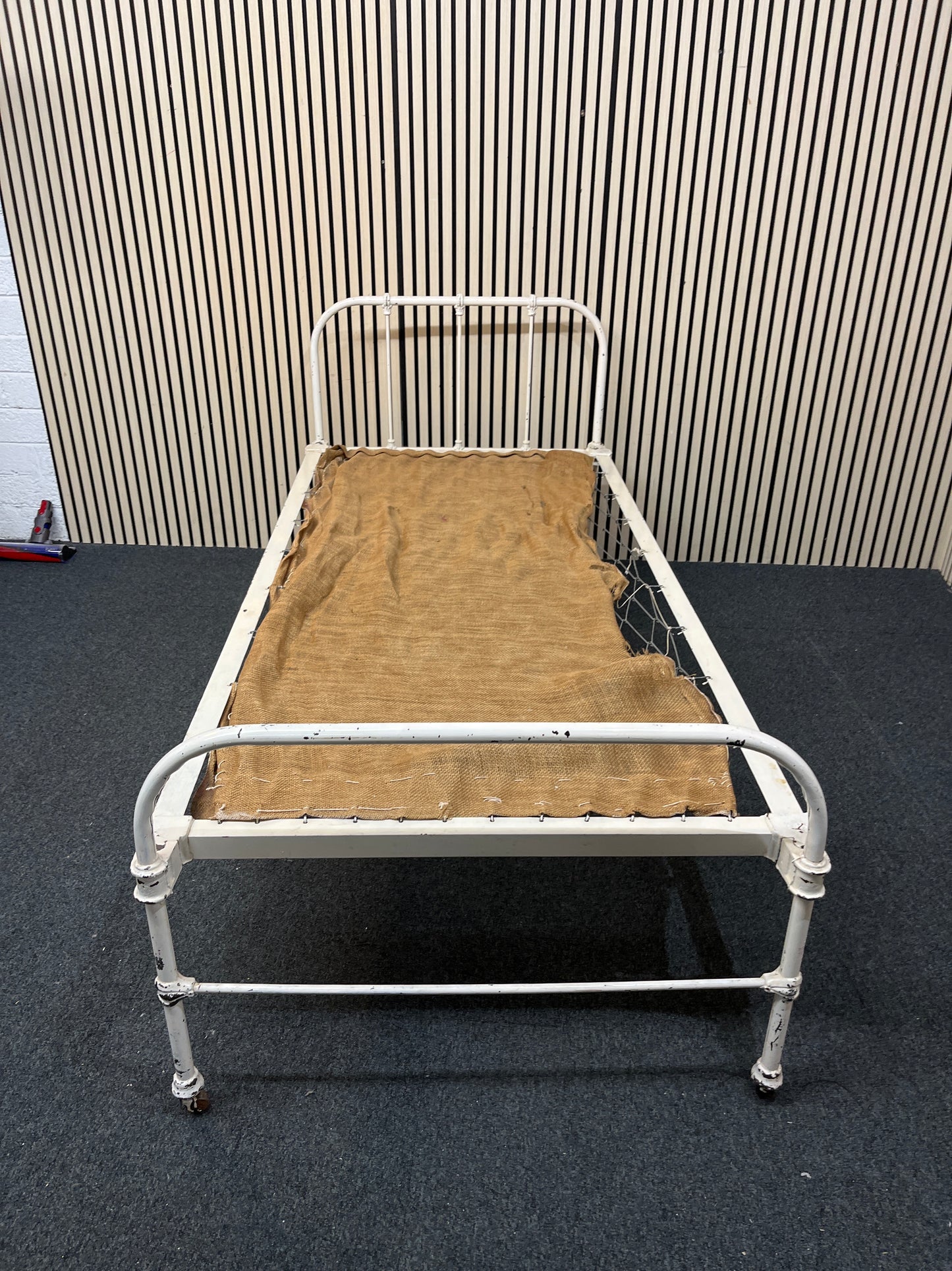 Antique white metal day bed on castors 1126