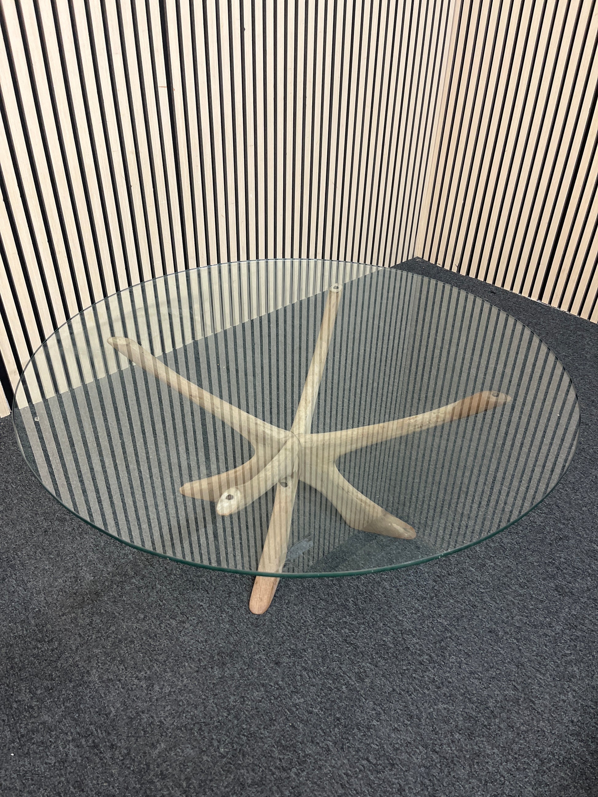 Solid wood low-framed coffee table with toughened glass circular top (H 41 x Diameter 106 cm) 1126