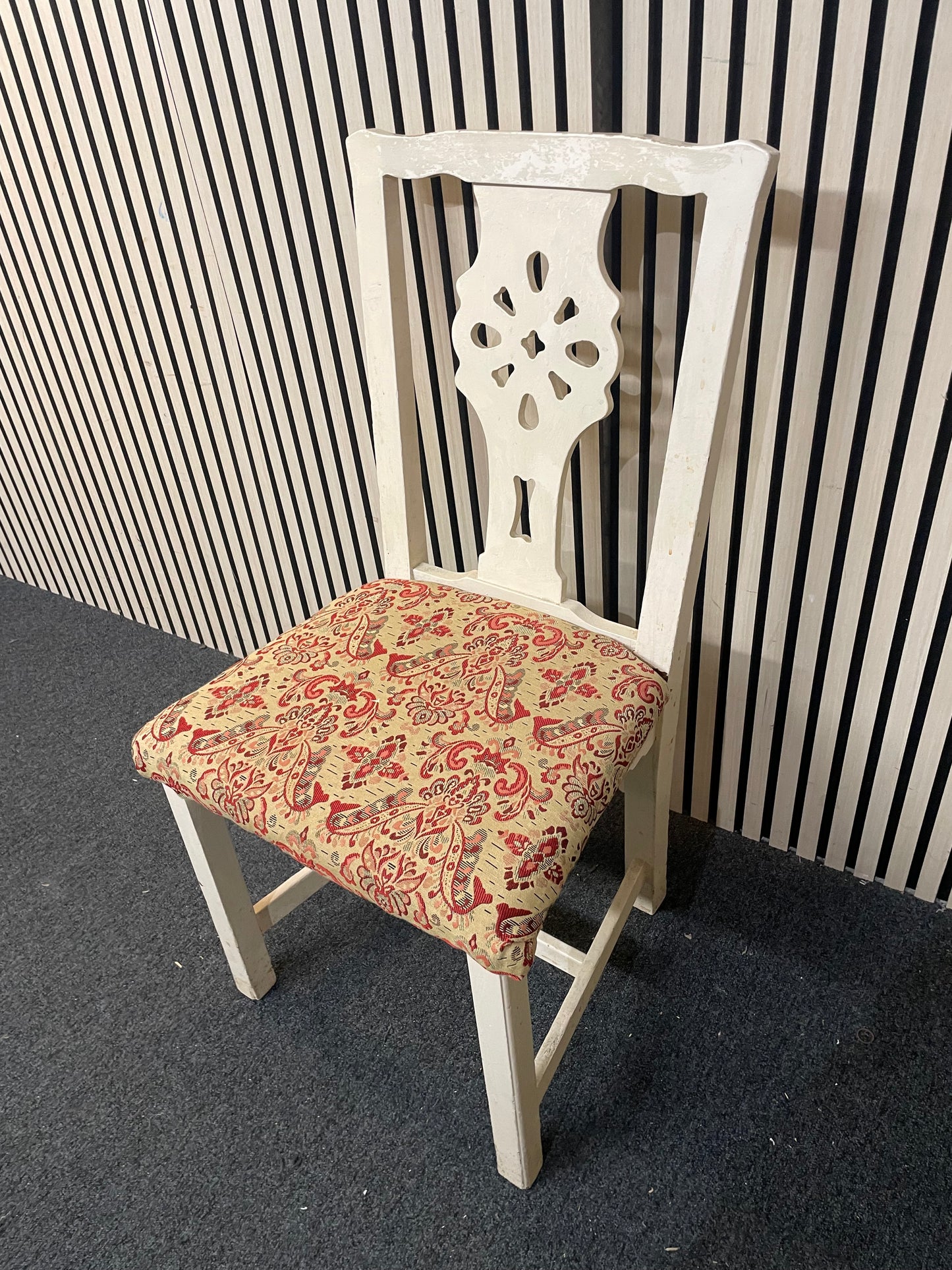 Solid pine cream painted kitchen chairs with fabric seat 2425