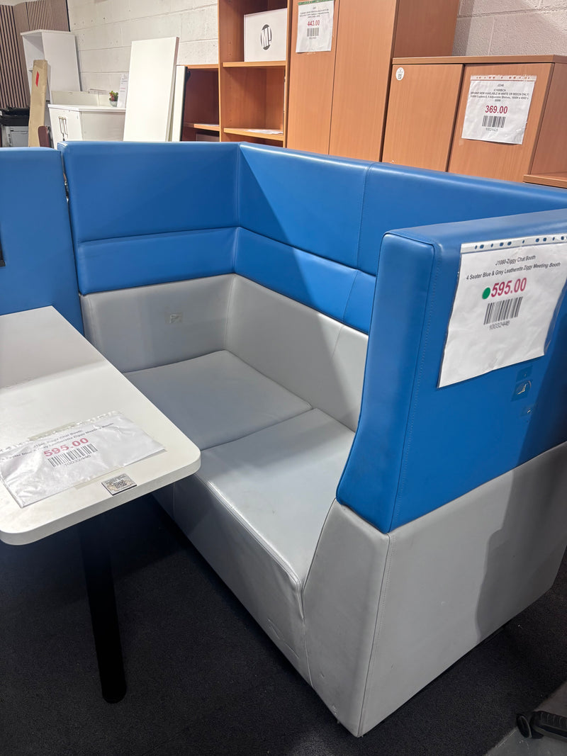 4 Seater Blue & Grey Leatherette Ziggy Meeting Booth