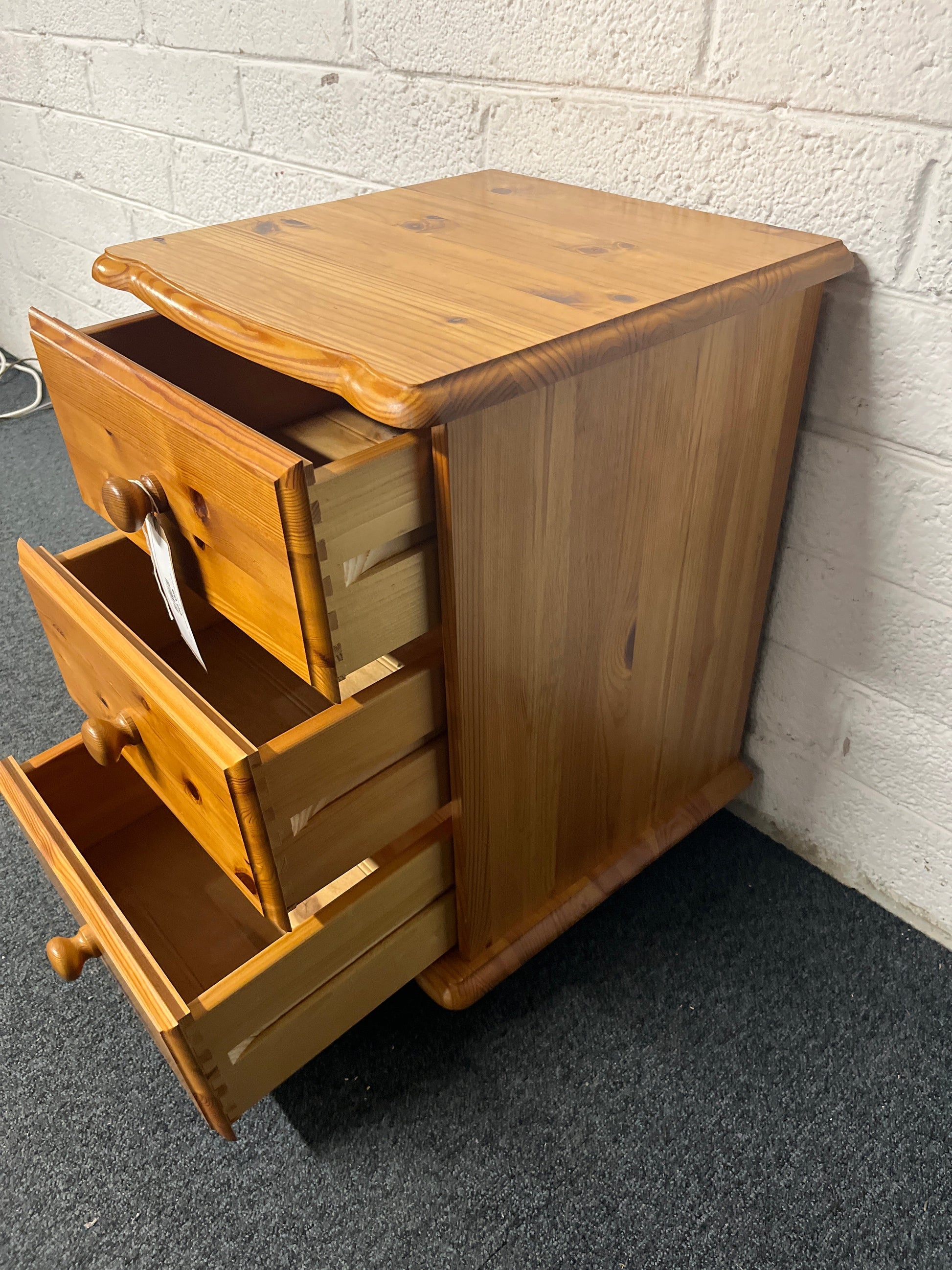 Natural pine 3 drawer bedside locker  1225