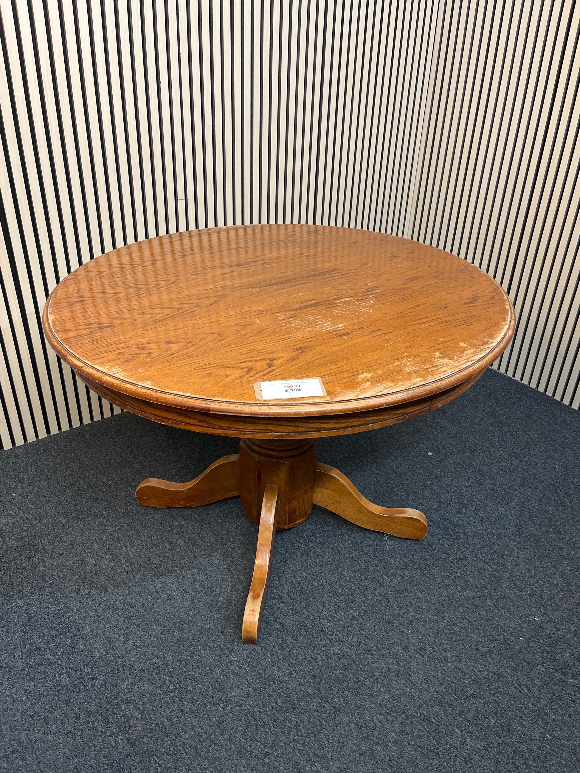 Dark wood stained circular kitchen table, central column base 2425
