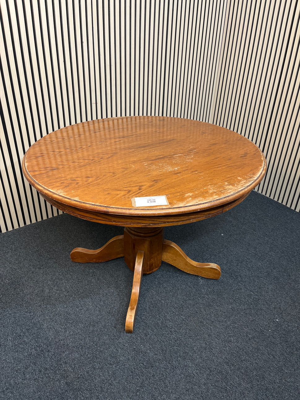 Dark wood stained circular kitchen table, central column base 2425