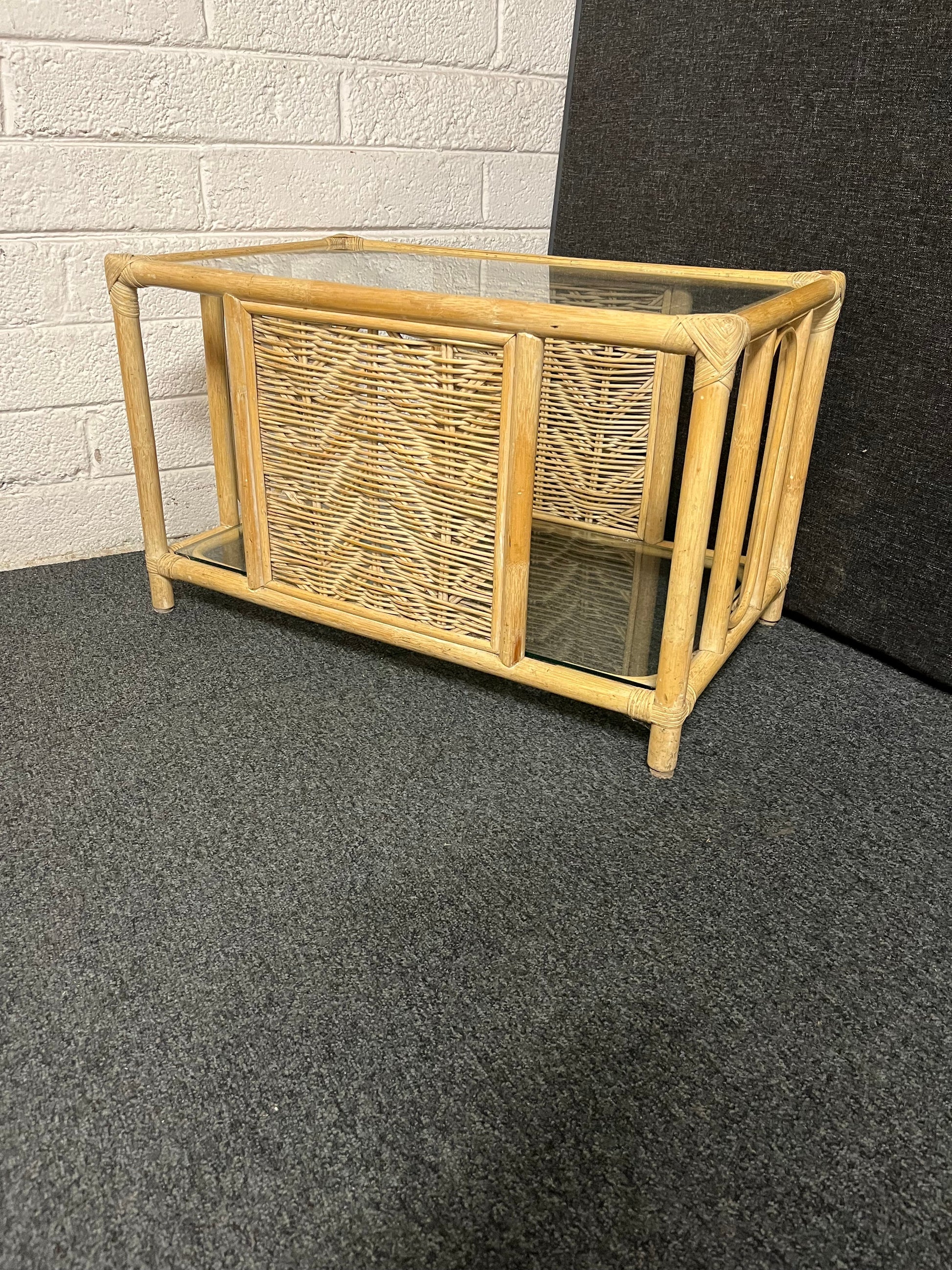 Large rectangular clear glass, wood frame coffee table  1225
