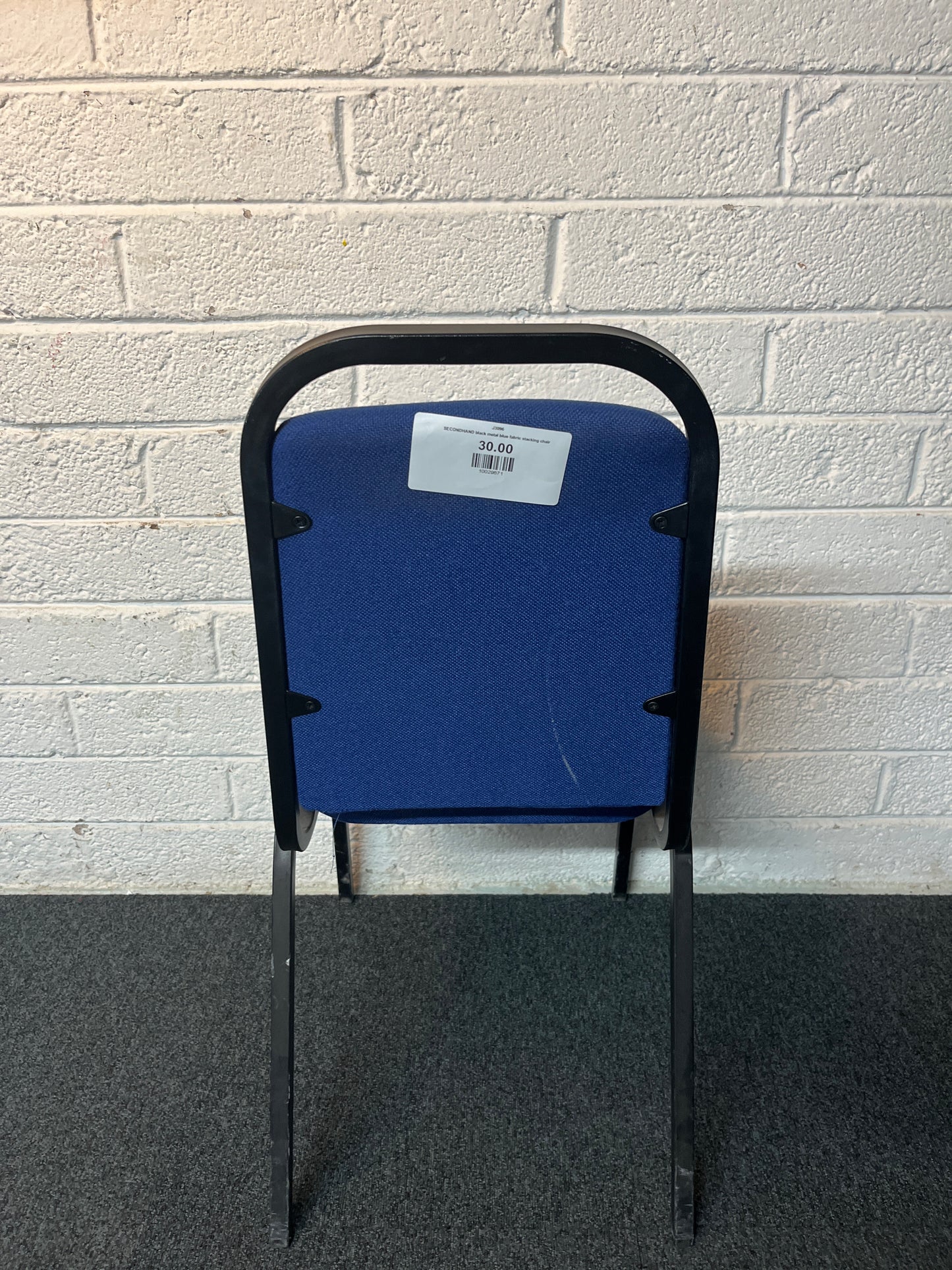 SECONDHAND black metal blue fabric stacking chair
