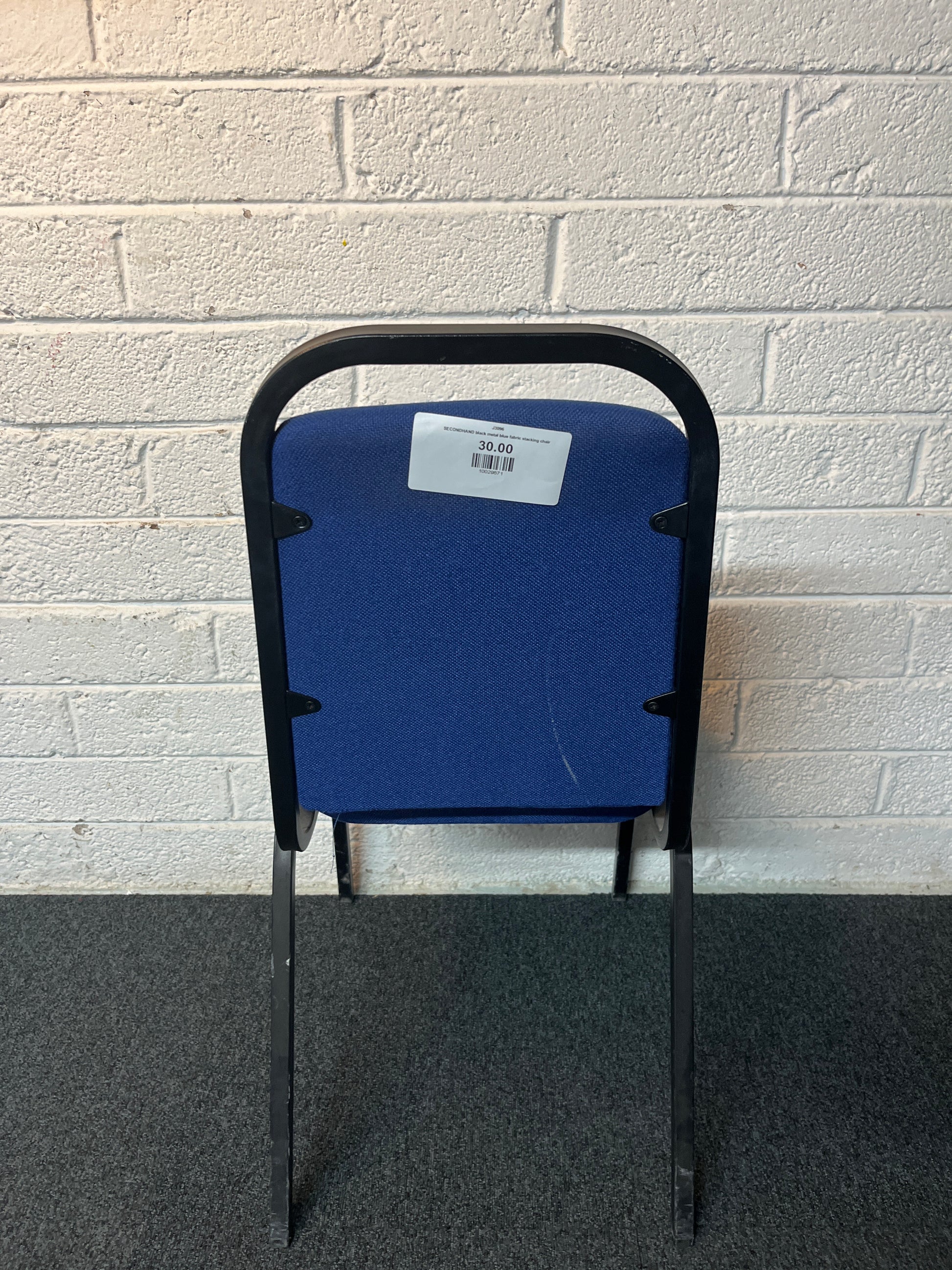 SECONDHAND black metal blue fabric stacking chair
