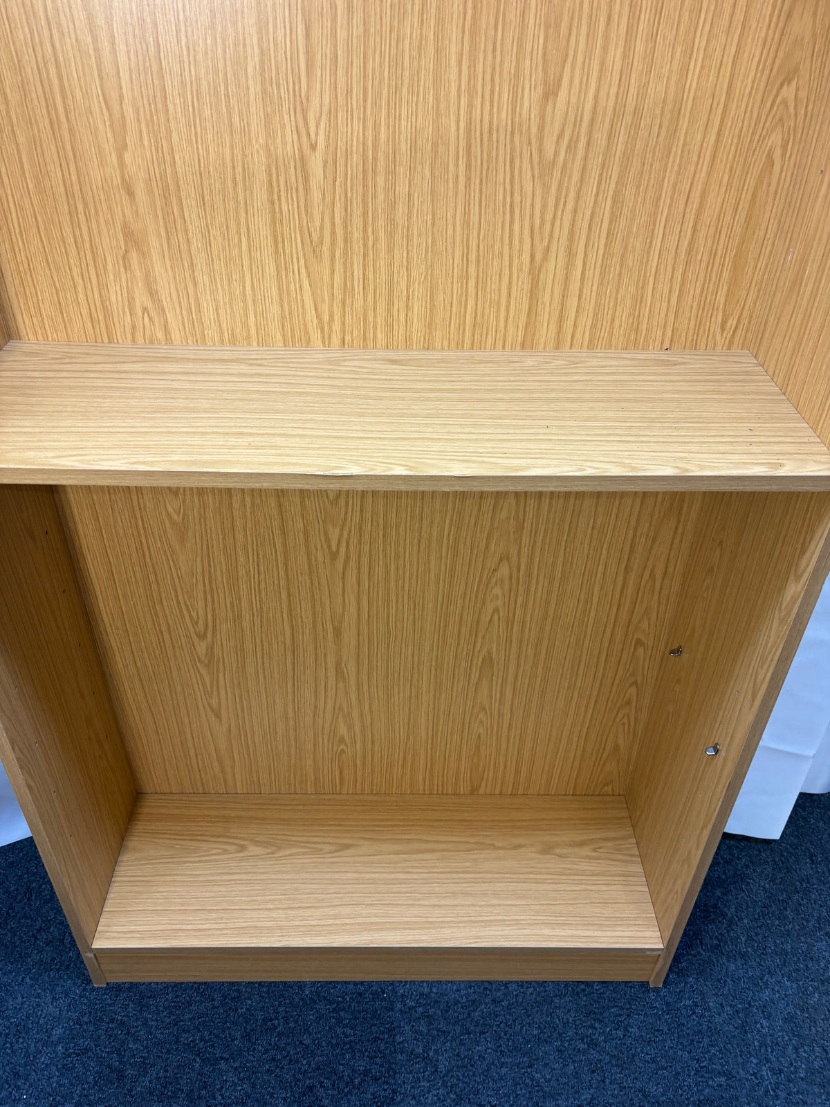 Tall oak laminate slim open bookcase with shelves 183Hx30Dx92W  J3929