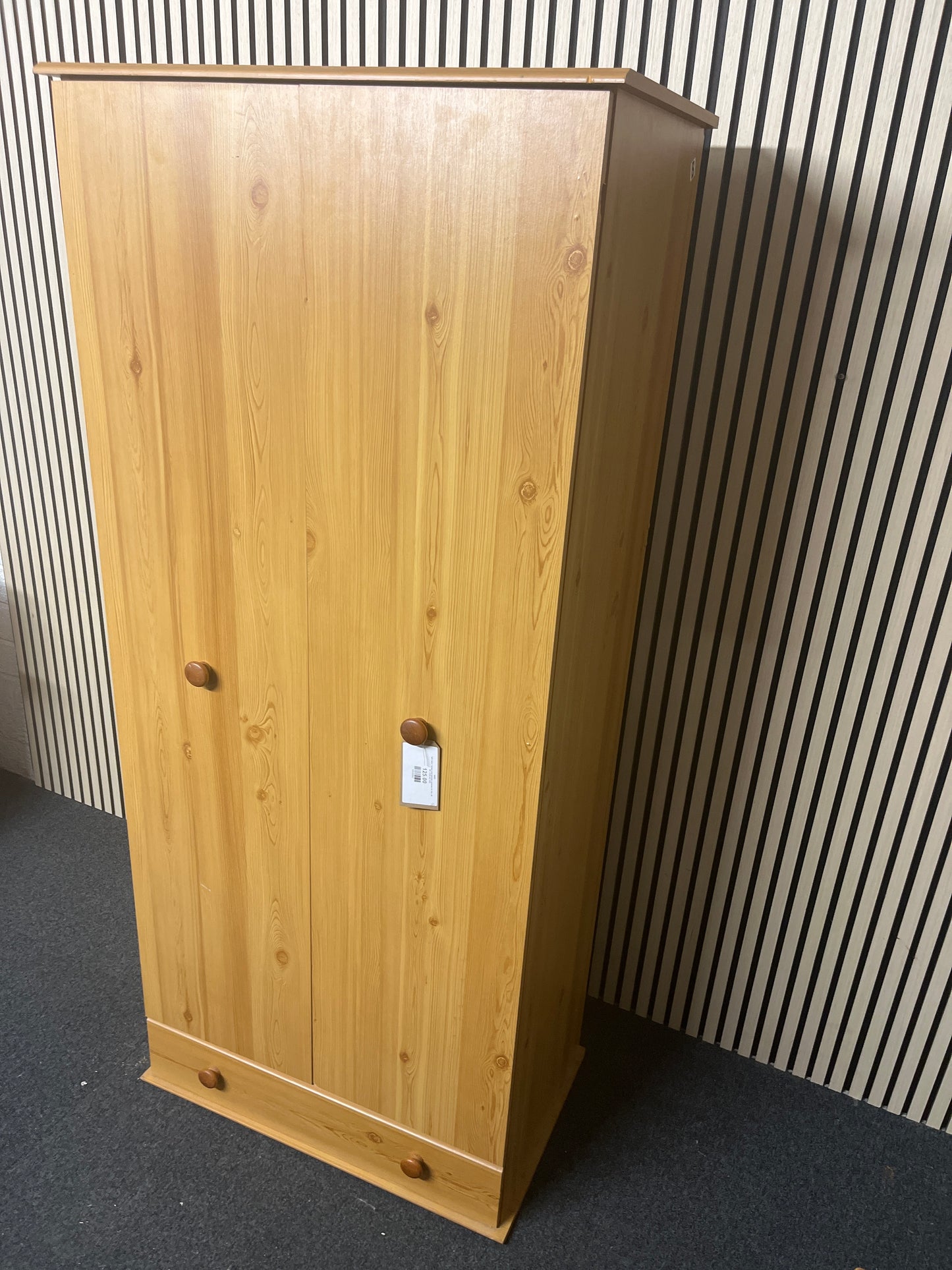 Tall 2 door 1 drawer pine laminate wardrobe (H 184 x W 82 x D 49 cm) 1325