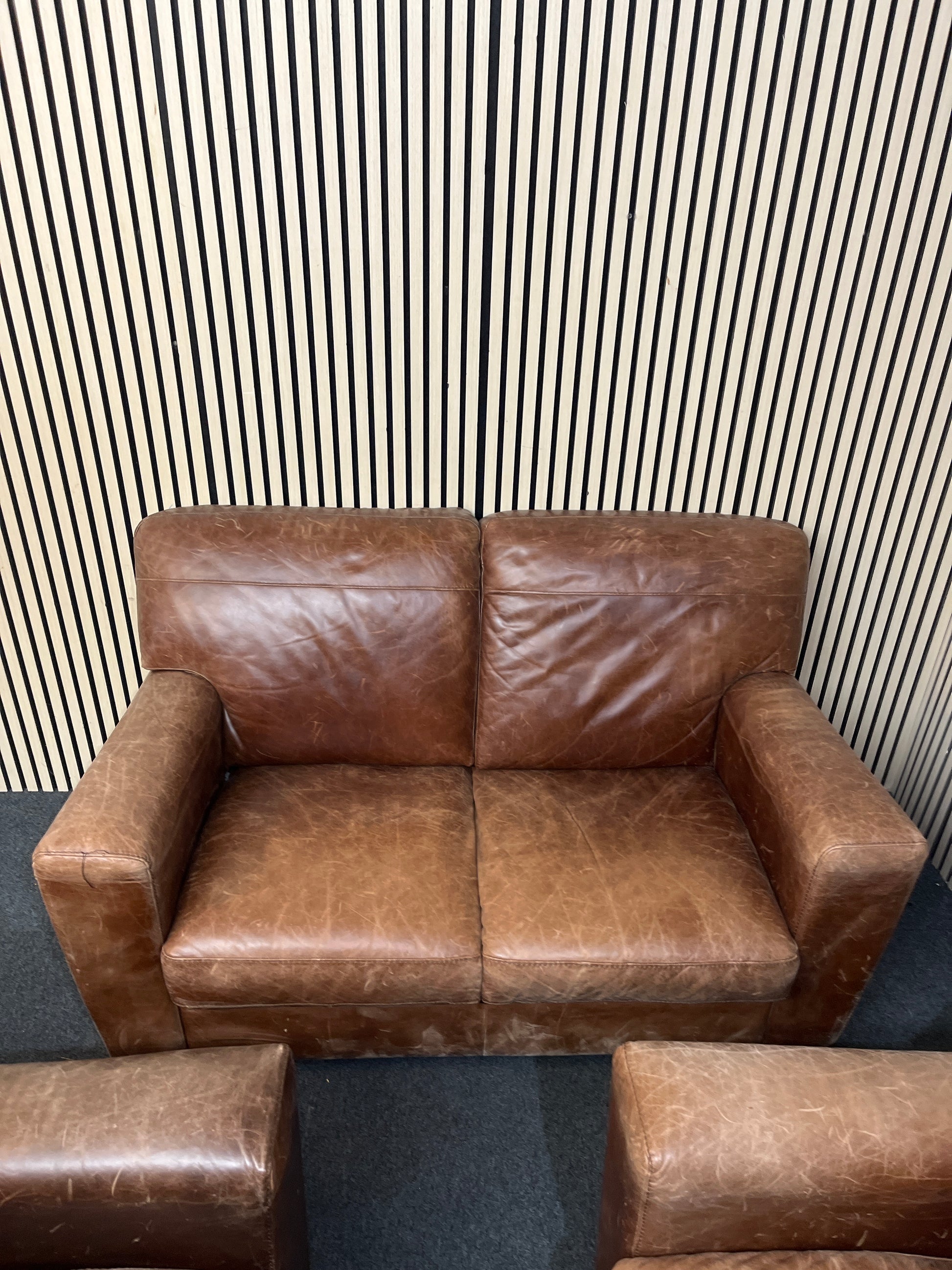 2+1+1 real tan leather box sofa suite 1126