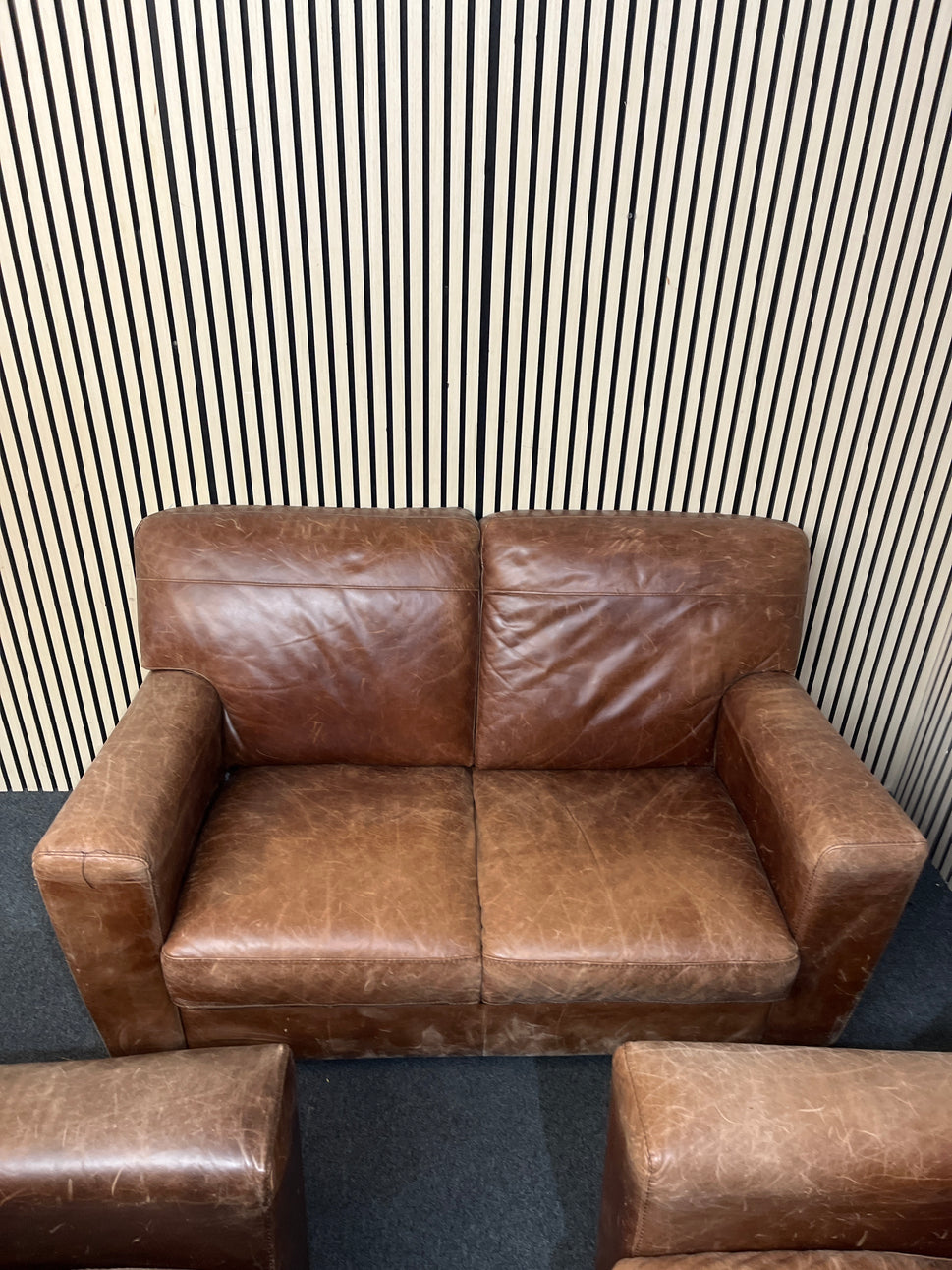 2+1+1 real tan leather box sofa suite 1126