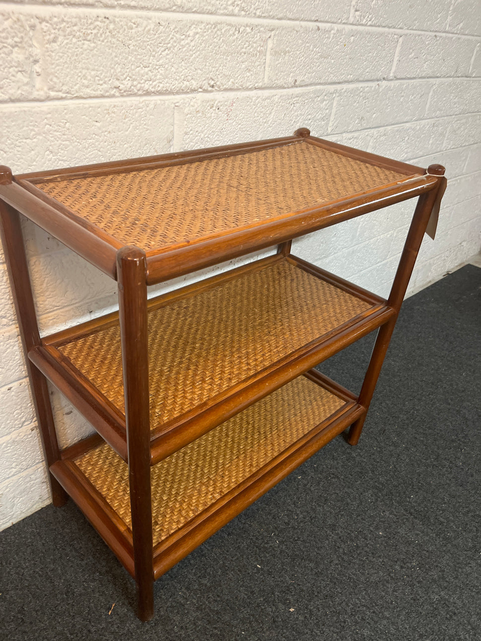Cane framed tiered shelf unit (H 74 x W 68 x D 35 cm) 1325