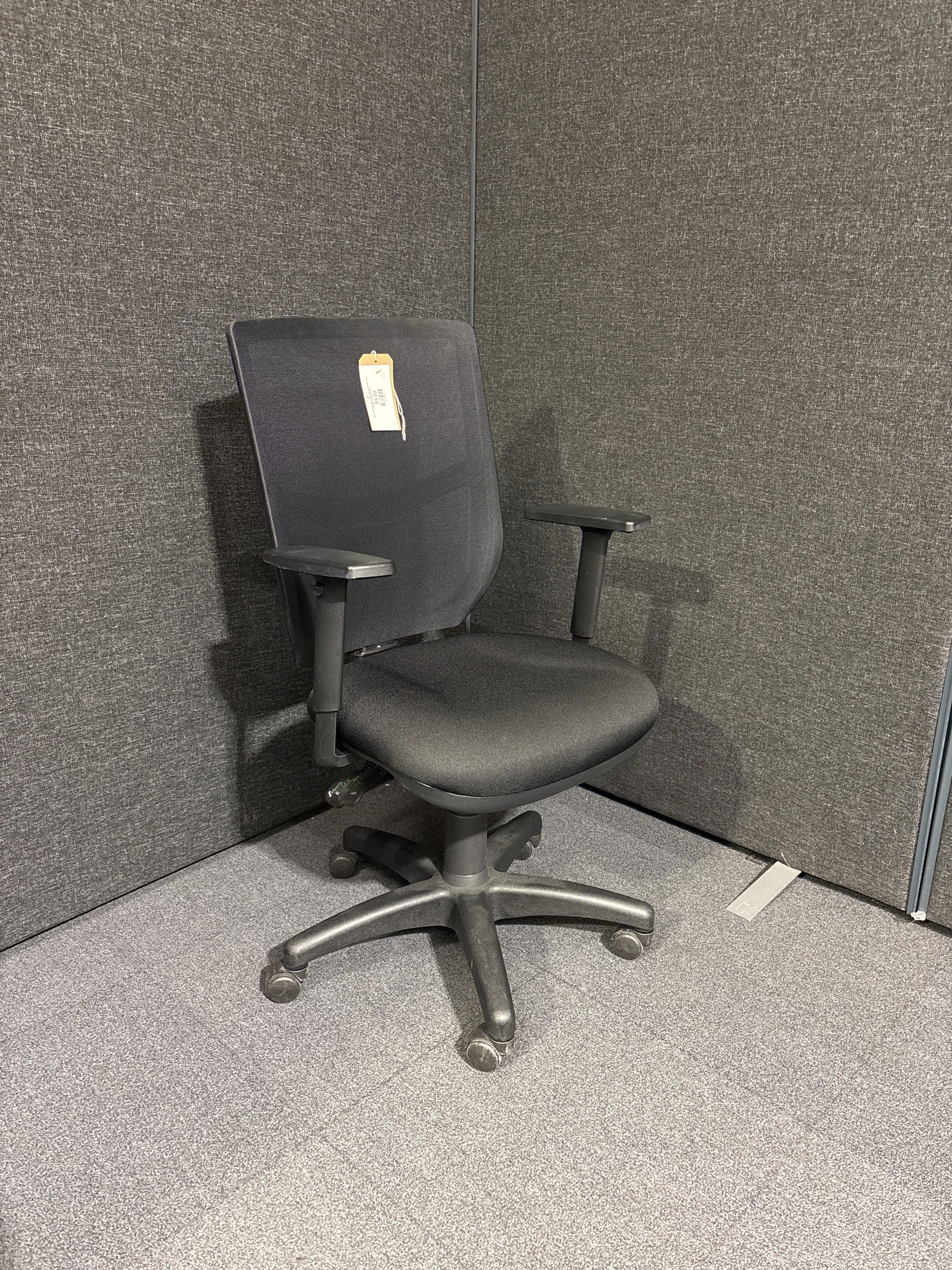 Black mesh back black fabric seat swivel chair with height adjustable arms