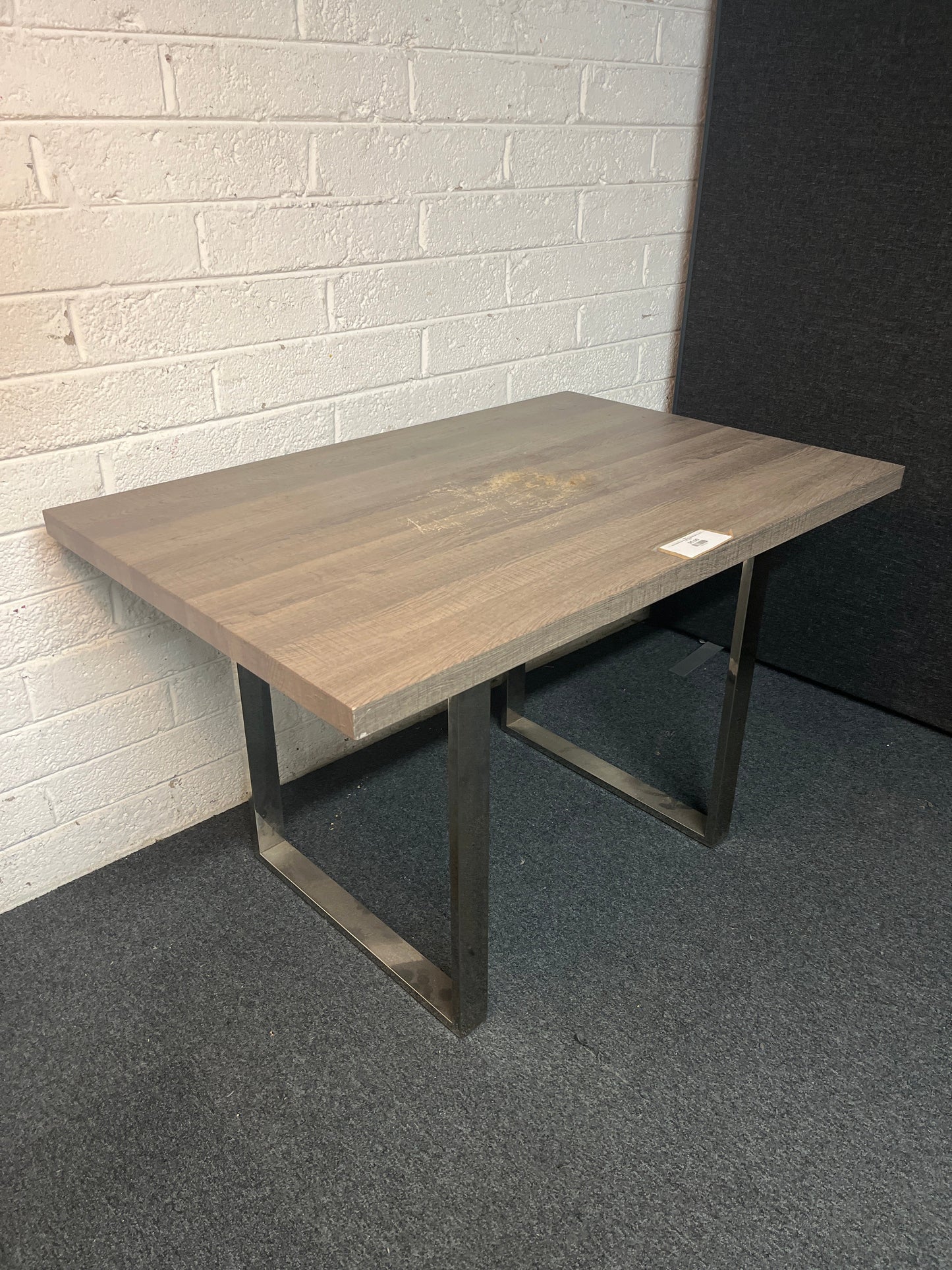 Grey oak laminate rectangular dining table with chrome frame  3225