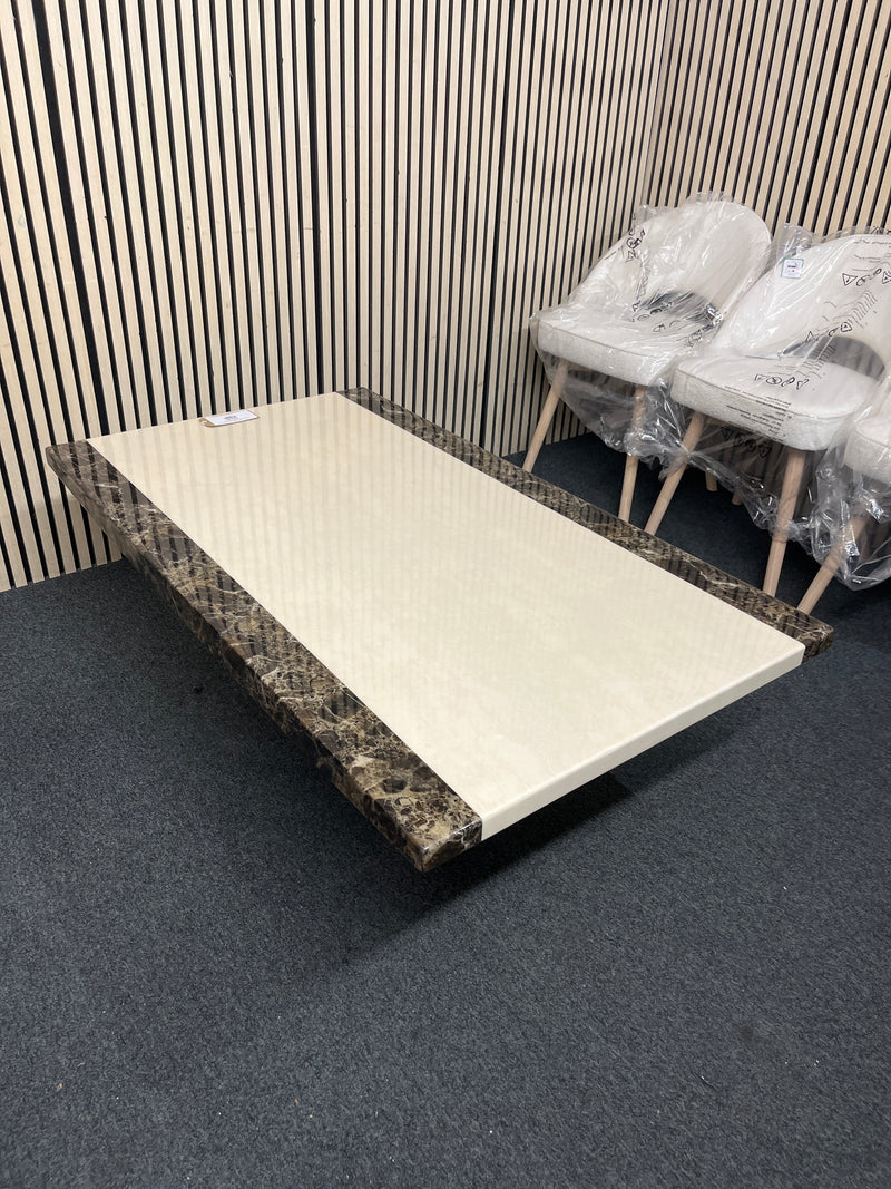 Rectangular marble coffee table with contrasting border on central base (W 130 cm)  44537