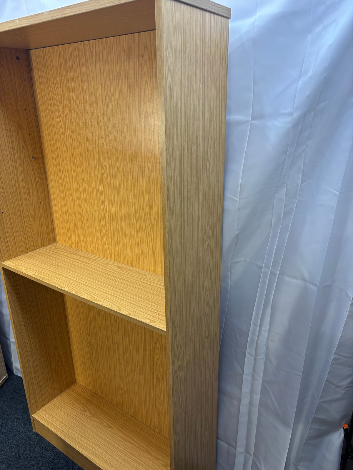 Tall oak laminate slim open bookcase with shelves 183Hx30Dx92W  J3929